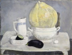 Nature morte au potiron et à l'aubergine. Huile sur toile, 62x80 cm