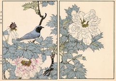 Tree Peony and Blue and White Flycatcher — 19th century woodblock print
