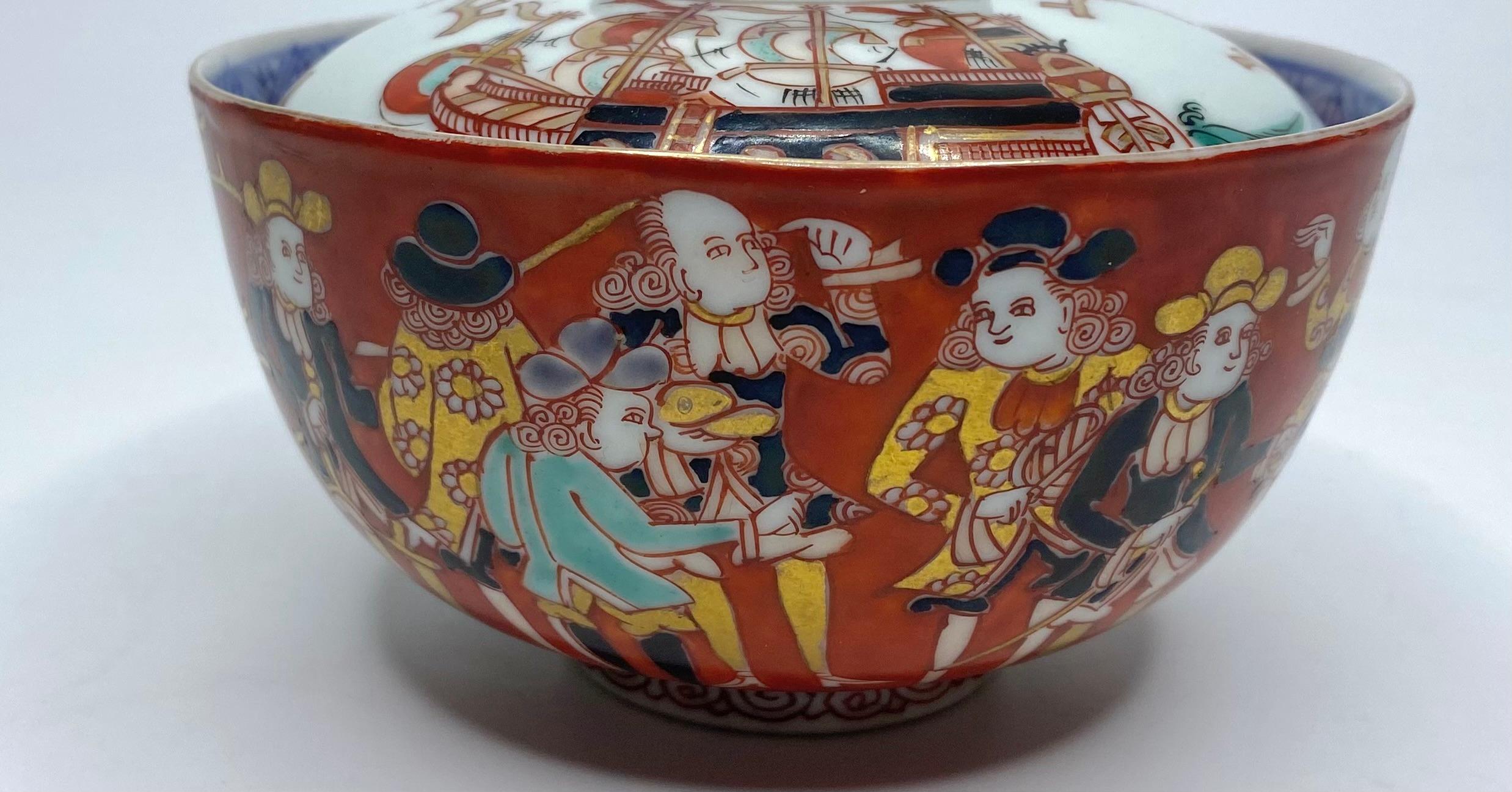 Imari ‘Black Ship’ bowl and cover, Japan, Meiji Period. For Sale 3