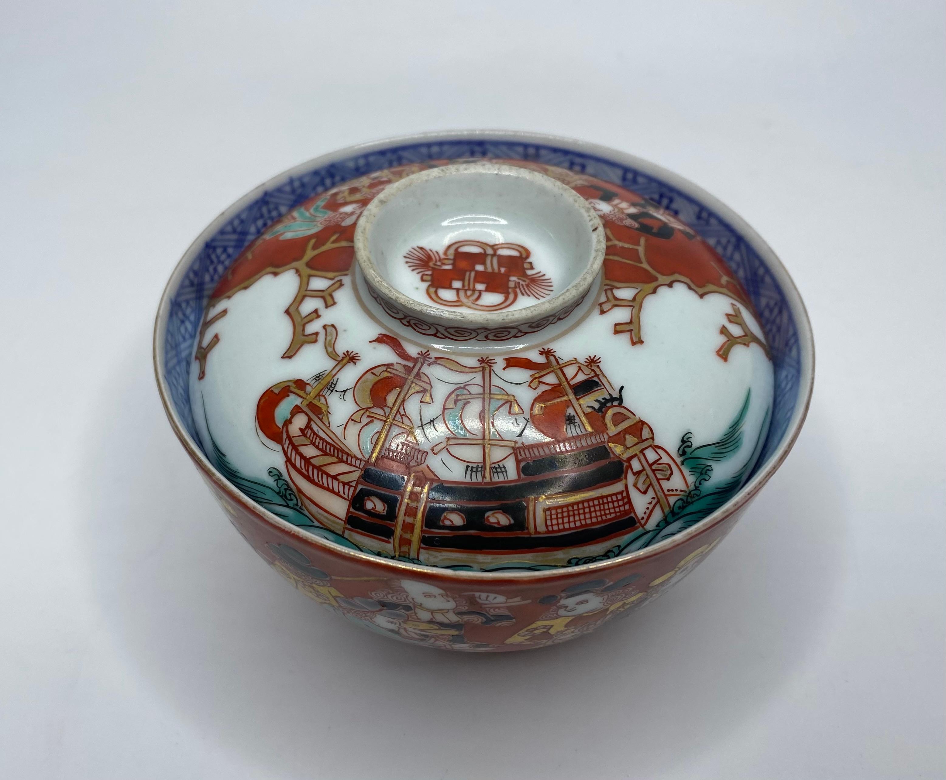 Japanese Imari ‘Black Ship’ bowl and cover, Japan, Meiji Period. For Sale