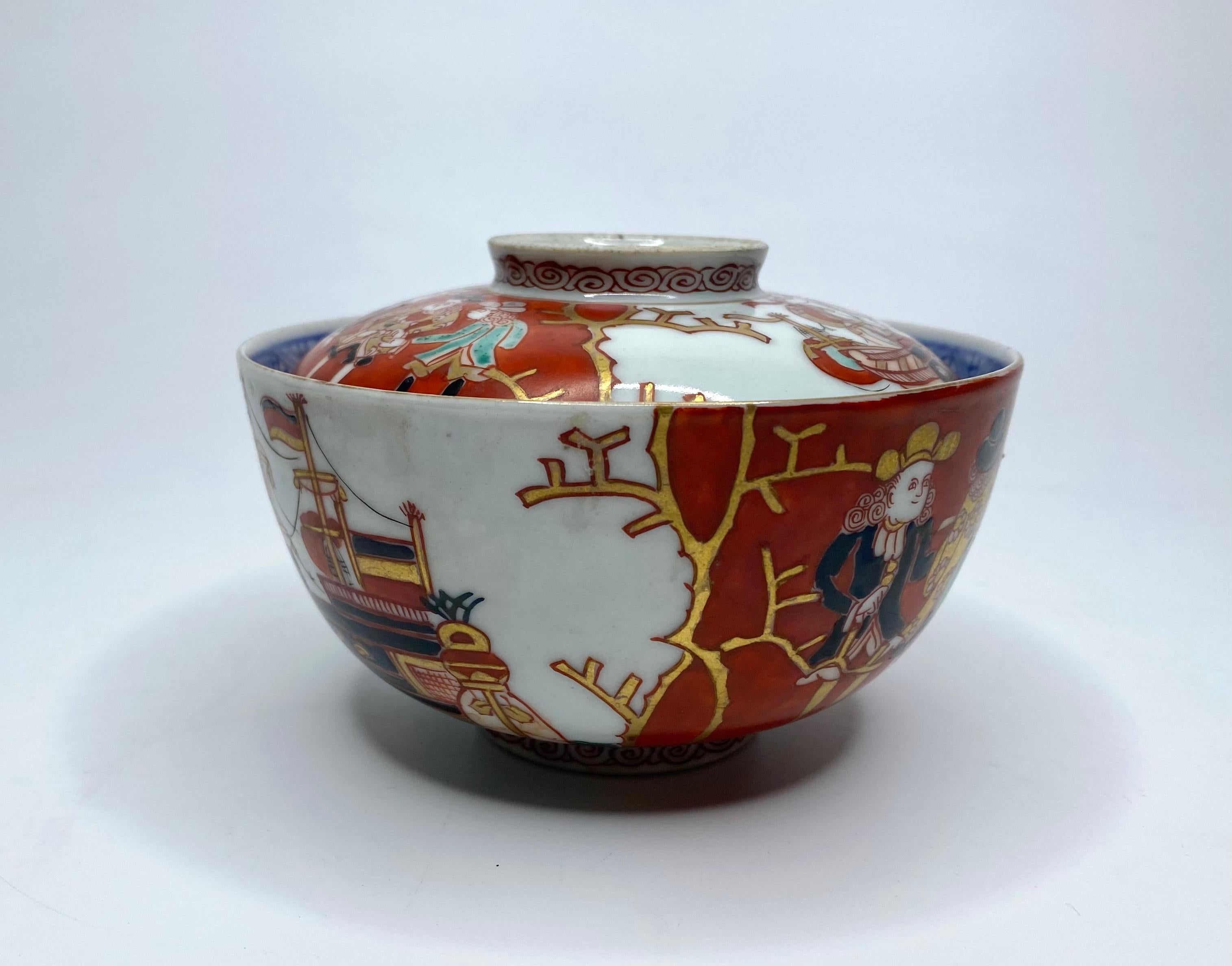 Fired Imari ‘Black Ship’ bowl and cover, Japan, Meiji Period. For Sale