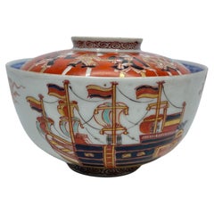 Antique Imari ‘Black Ship’ bowl and cover, Japan, Meiji Period.