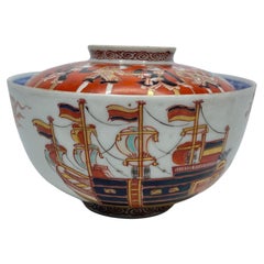 Vintage Imari ‘Black Ship’ bowl and cover, Japan, Meiji Period.