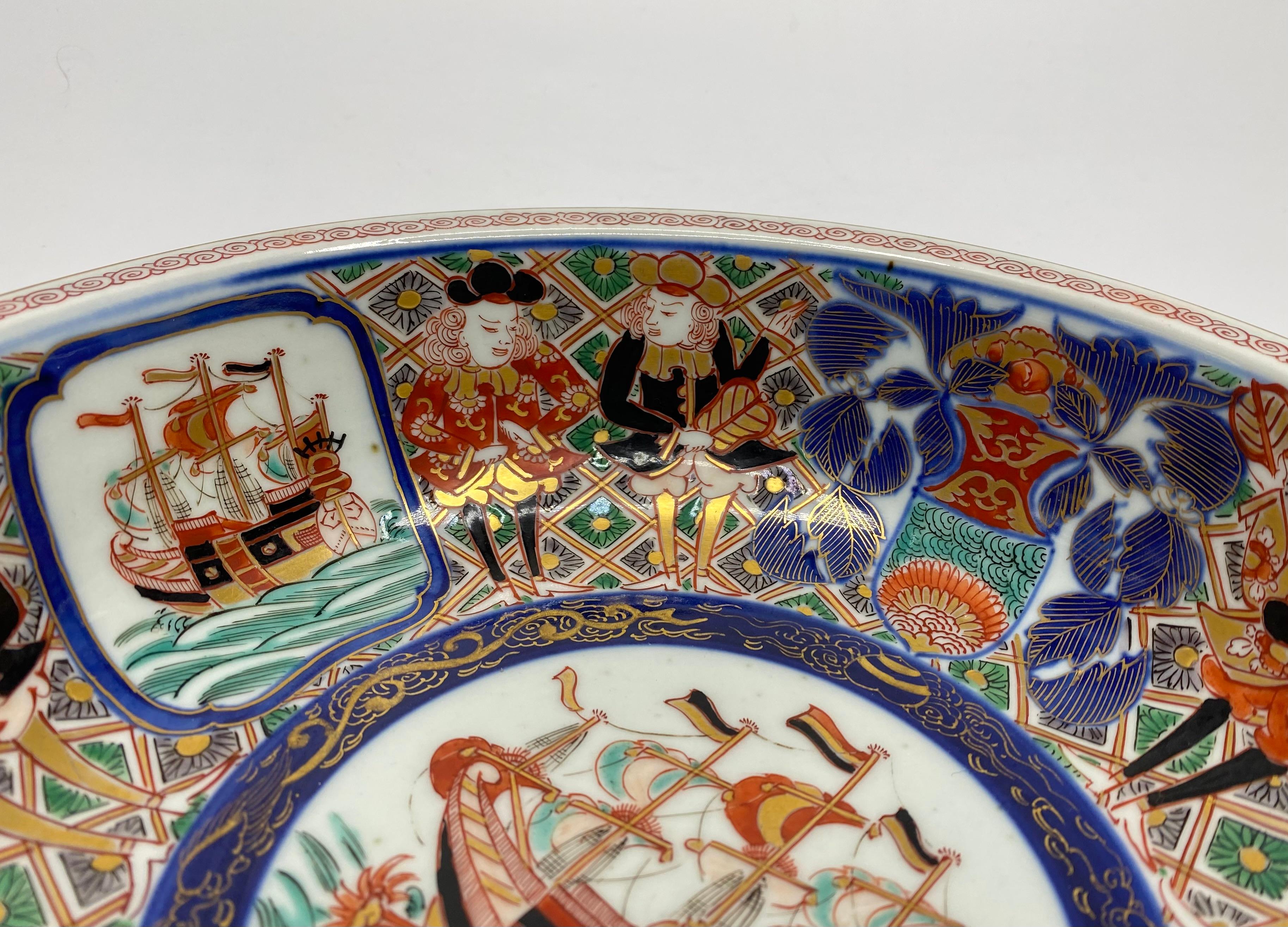 Fired Imari Black Ship bowl, Japan, c. 1890, Meiji Period. For Sale