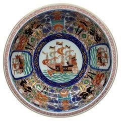 Antique Imari Black Ship bowl, Japan, c. 1890, Meiji Period.