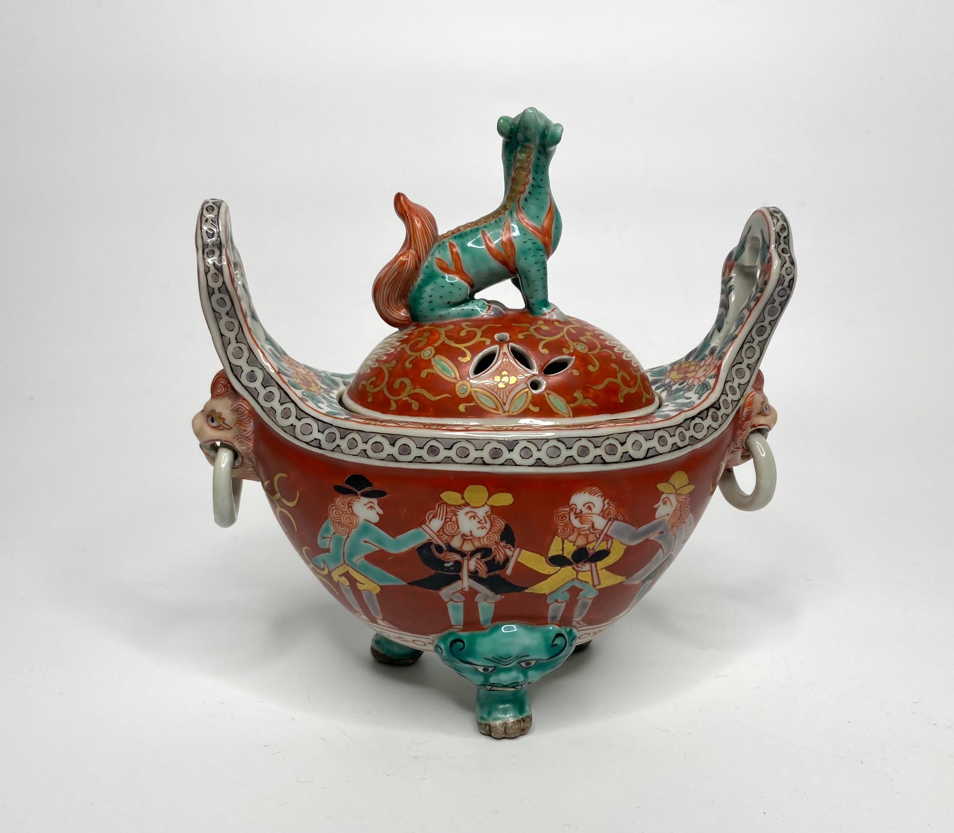 Fired Imari ‘Black Ship’ koro & cover, Japan, Meiji Period.