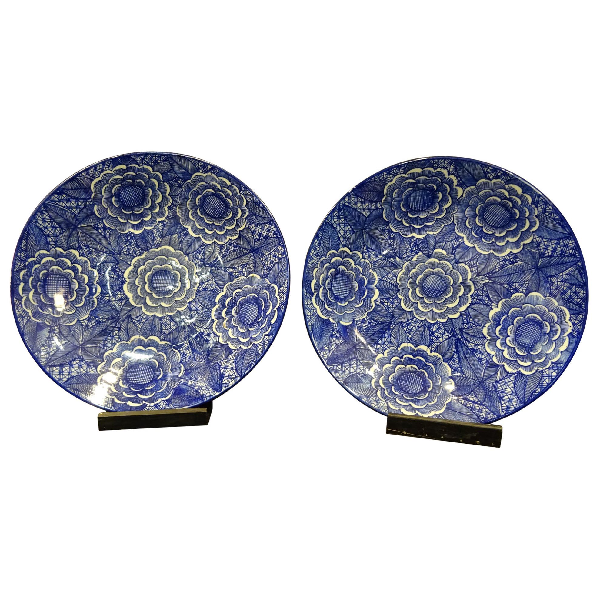 Imari Blue 2 Large Chargers ceramic in His Original Box, Japon, Porcelaine, 1897