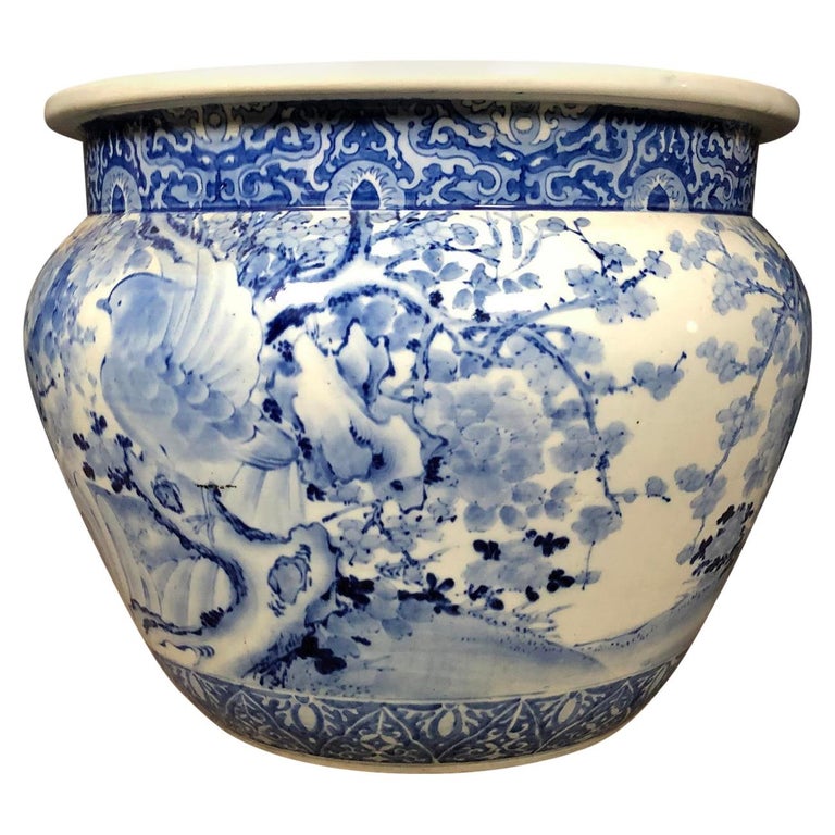 Imari Blue and White Fish Bowl Planter at 1stDibs