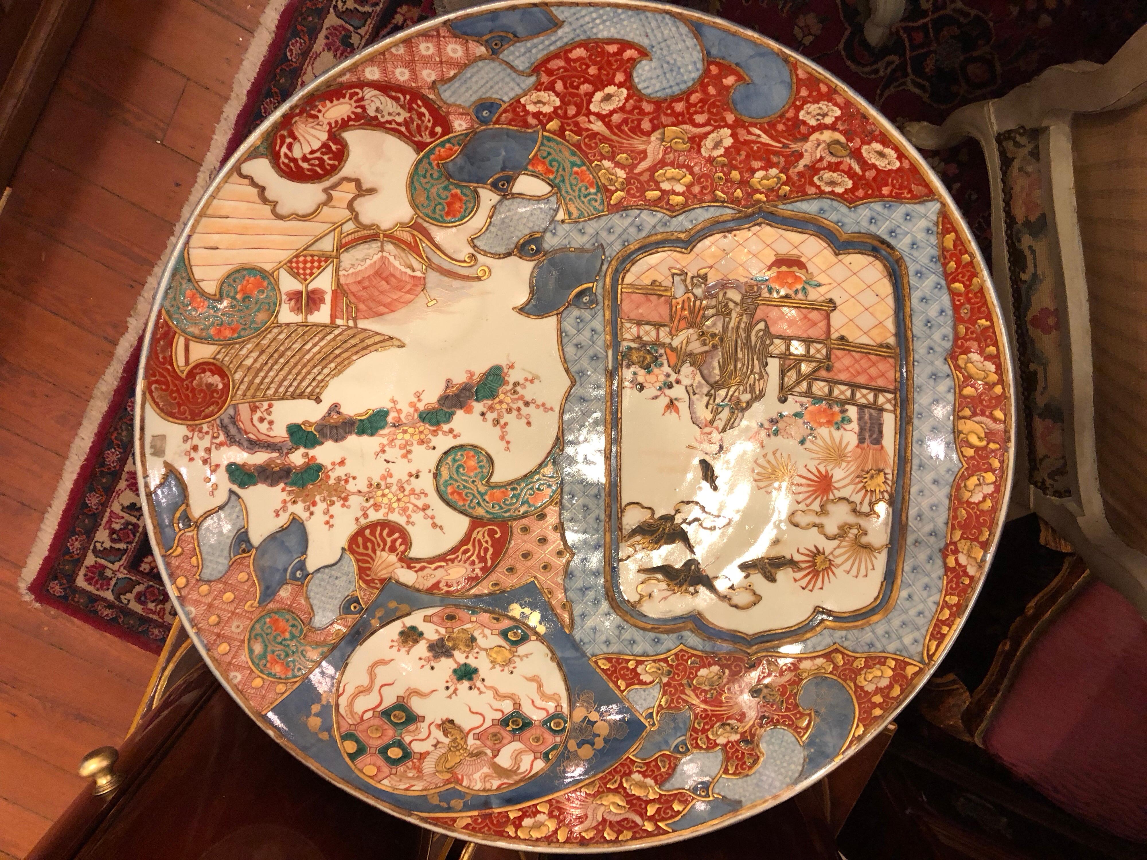 Monumental Japanese Imari charger on custom French bronze stand.