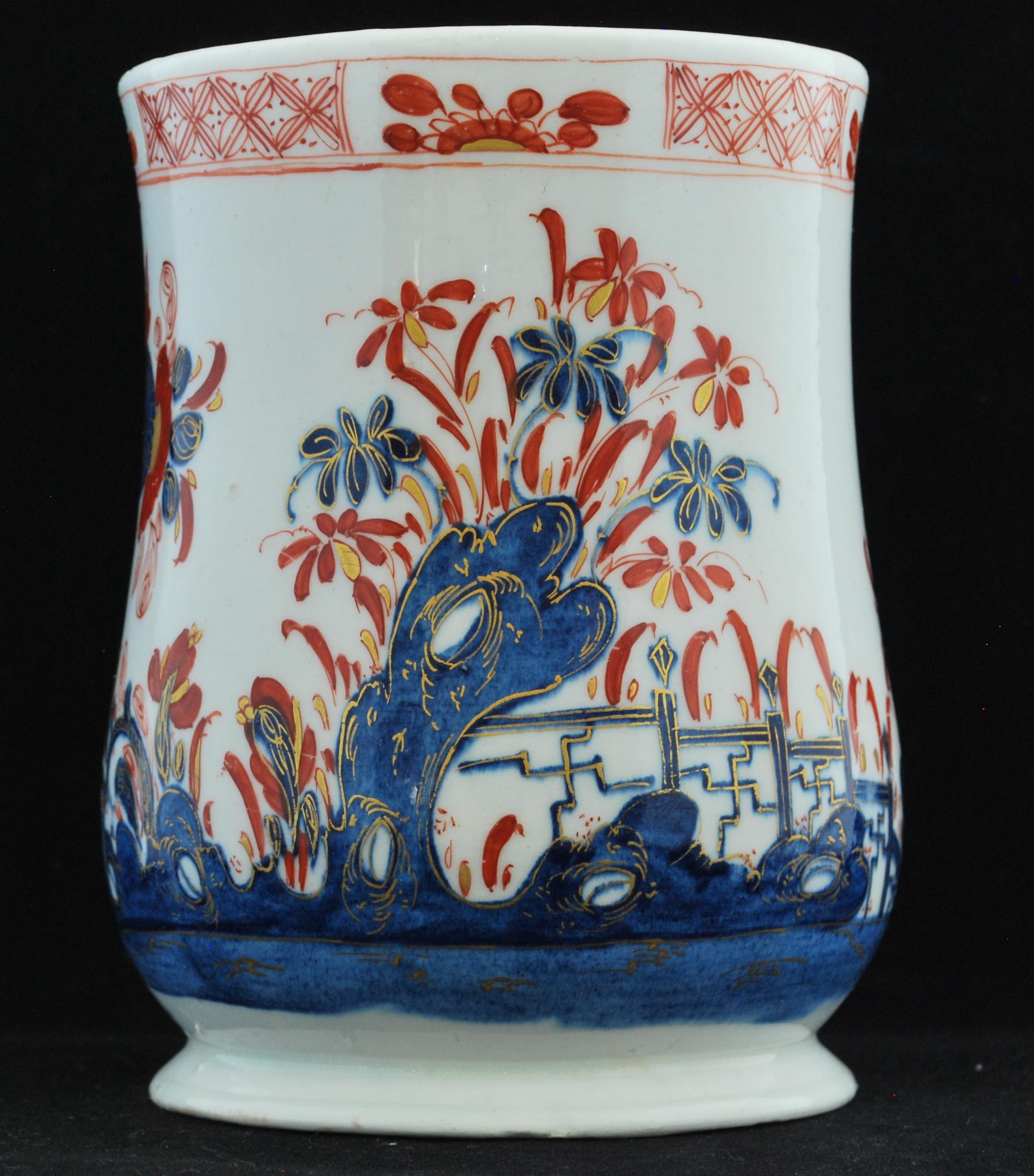 Chinoiserie Imari Decorated Tankard, Bow Porcelain Factory, circa 1753