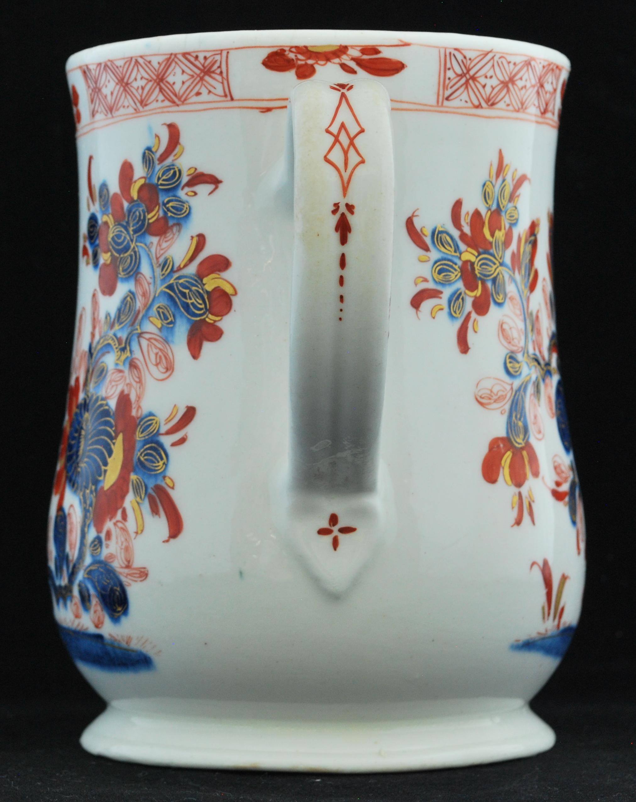 Molded Imari Decorated Tankard, Bow Porcelain Factory, circa 1753