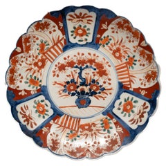 Antique Imari Dish Charger Lobed Japan Iron Red Blue Green