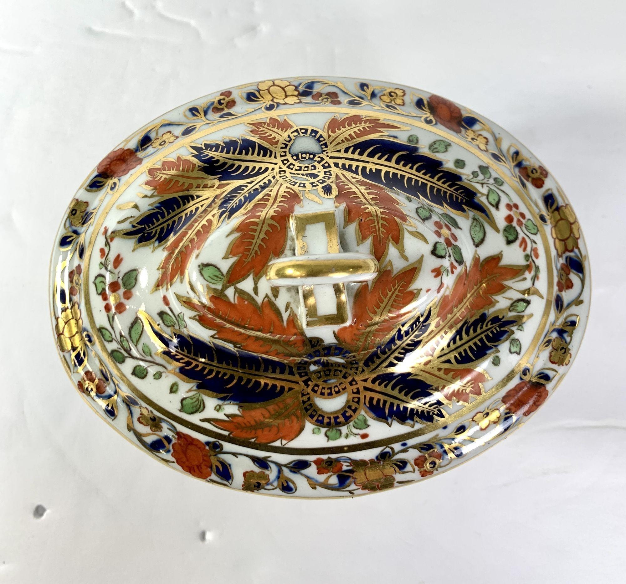 Imari Faux Tobacco Leaf Porcelain Sugar Box Chamberlain's Worcester Circa 1805 3