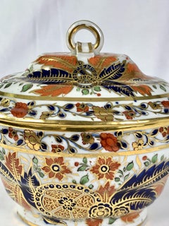 Imari Faux Tobacco Leaf Porcelain Sugar Box Chamberlain's Worcester Circa 1805