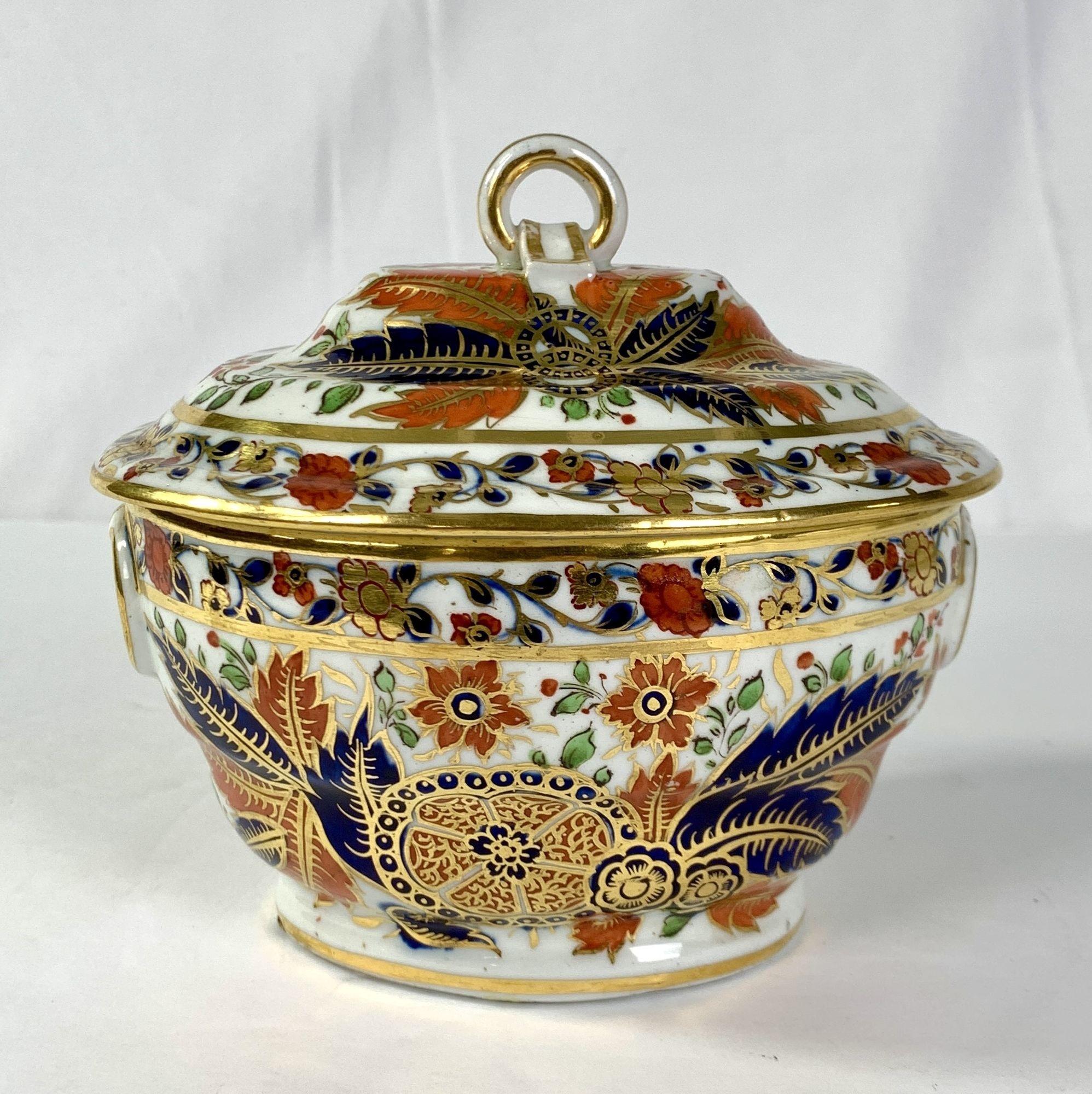 Imari Faux Tobacco Leaf Porcelain Sugar Box Chamberlain's Worcester Circa 1805 2