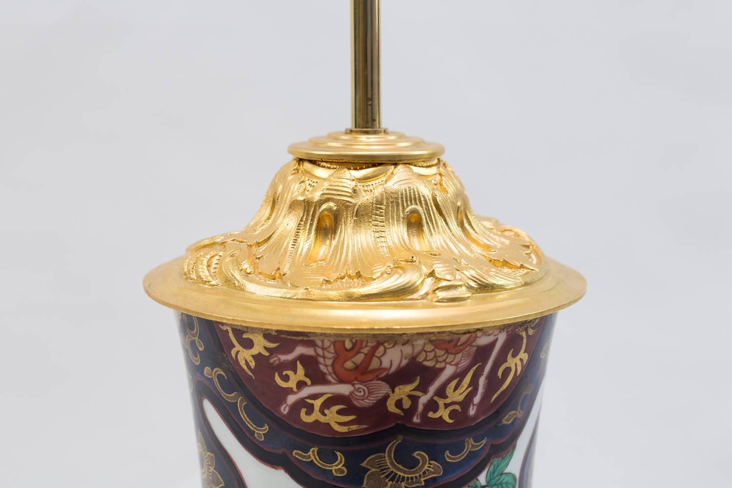 Imari Green Family Porcelain Lamp, Gilt Bronze Mount, circa 1880 In Good Condition In Saint-Ouen, FR