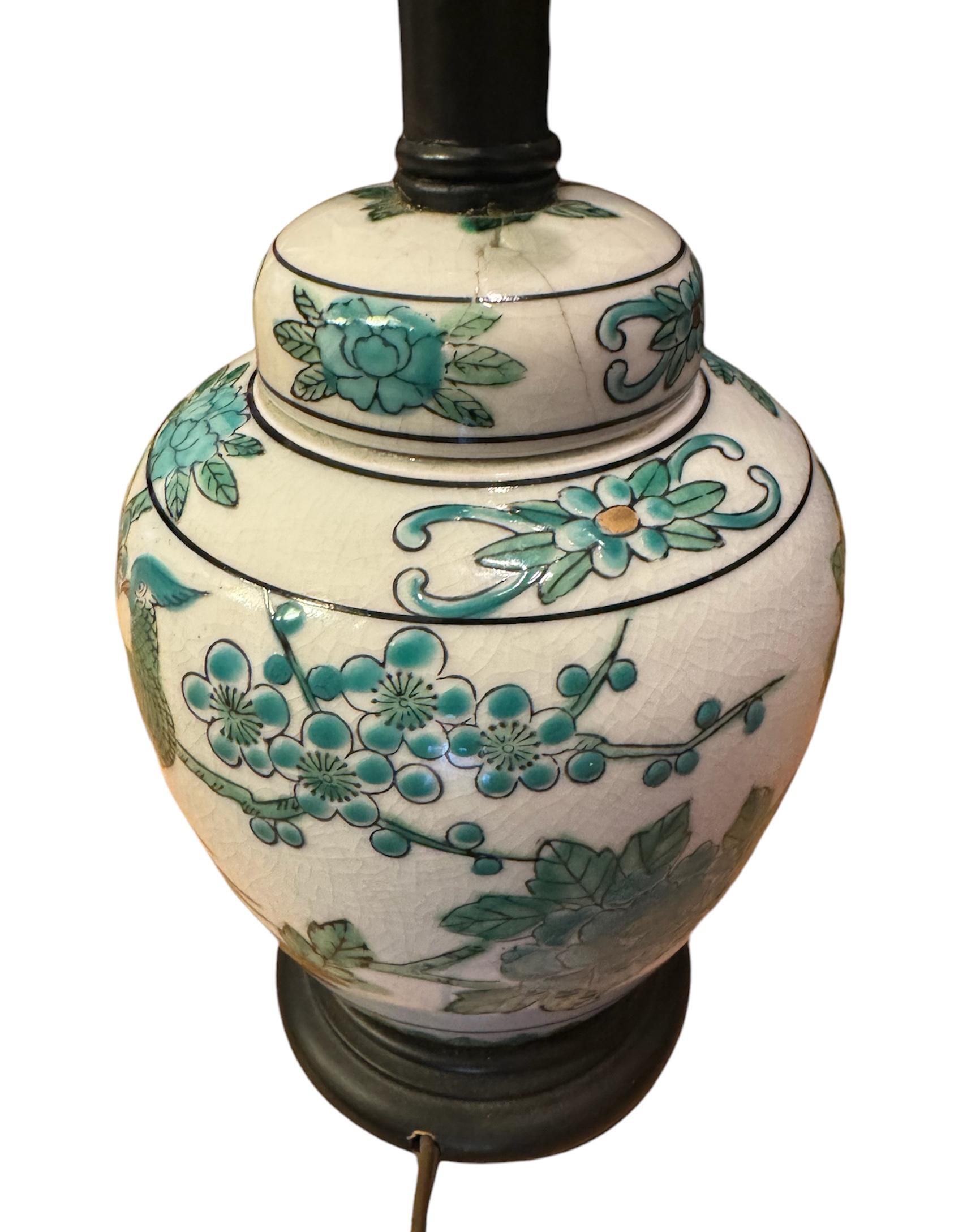 Ceramic Imari Green Ginger Jar Lamp For Sale