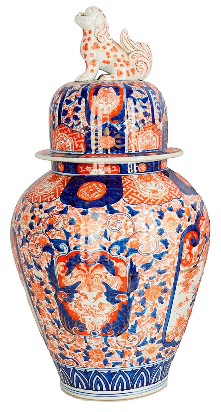 Hand-Painted Imari Lidded Vase, 19th Century