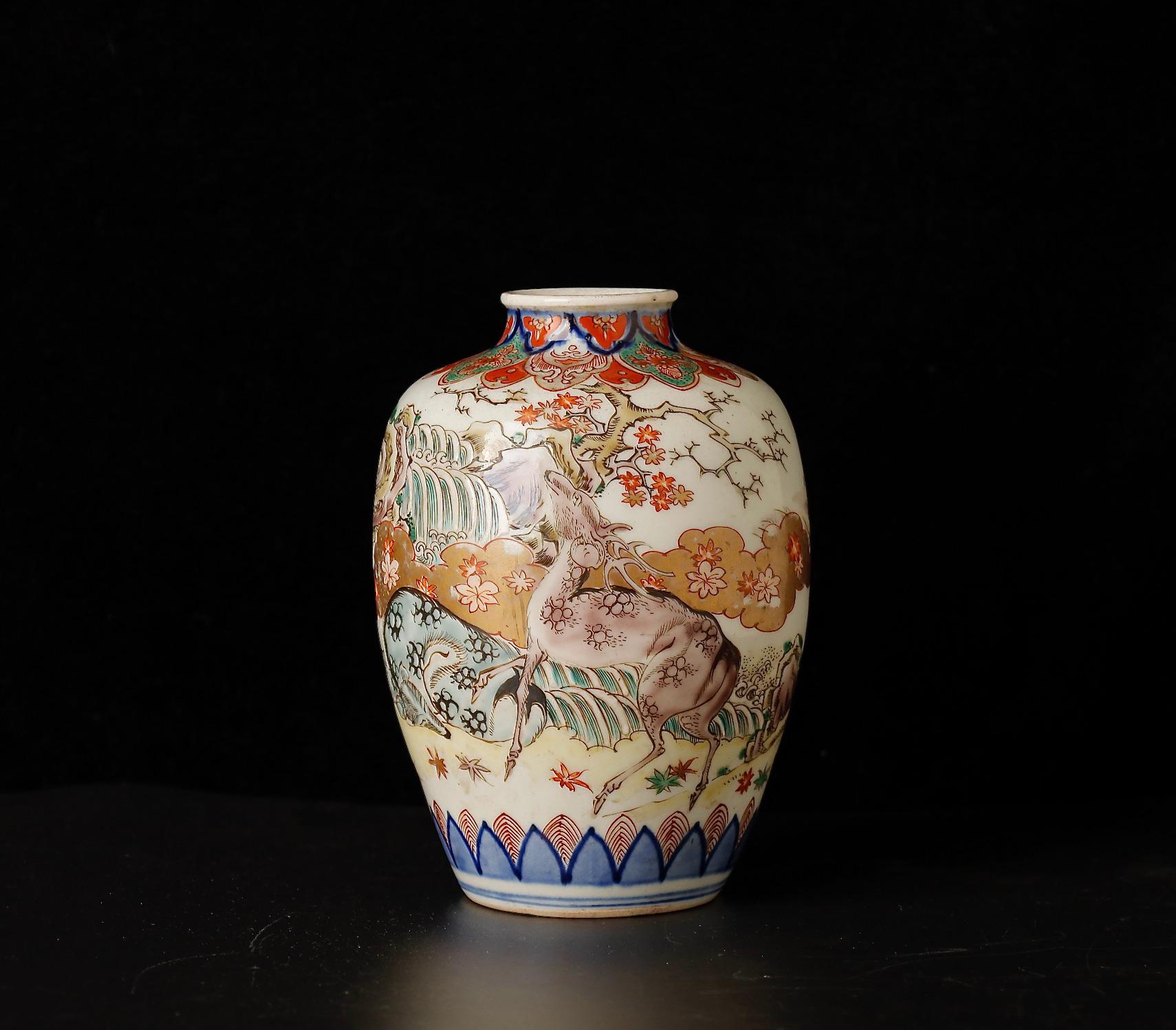 Edo Imari Pastoral Elegance: Antique Deer Vase
