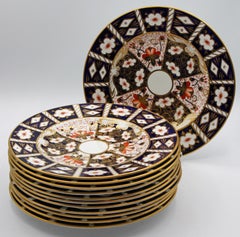 Imari Pattern Royal Crown Derby Dinner Plates, Set of 12