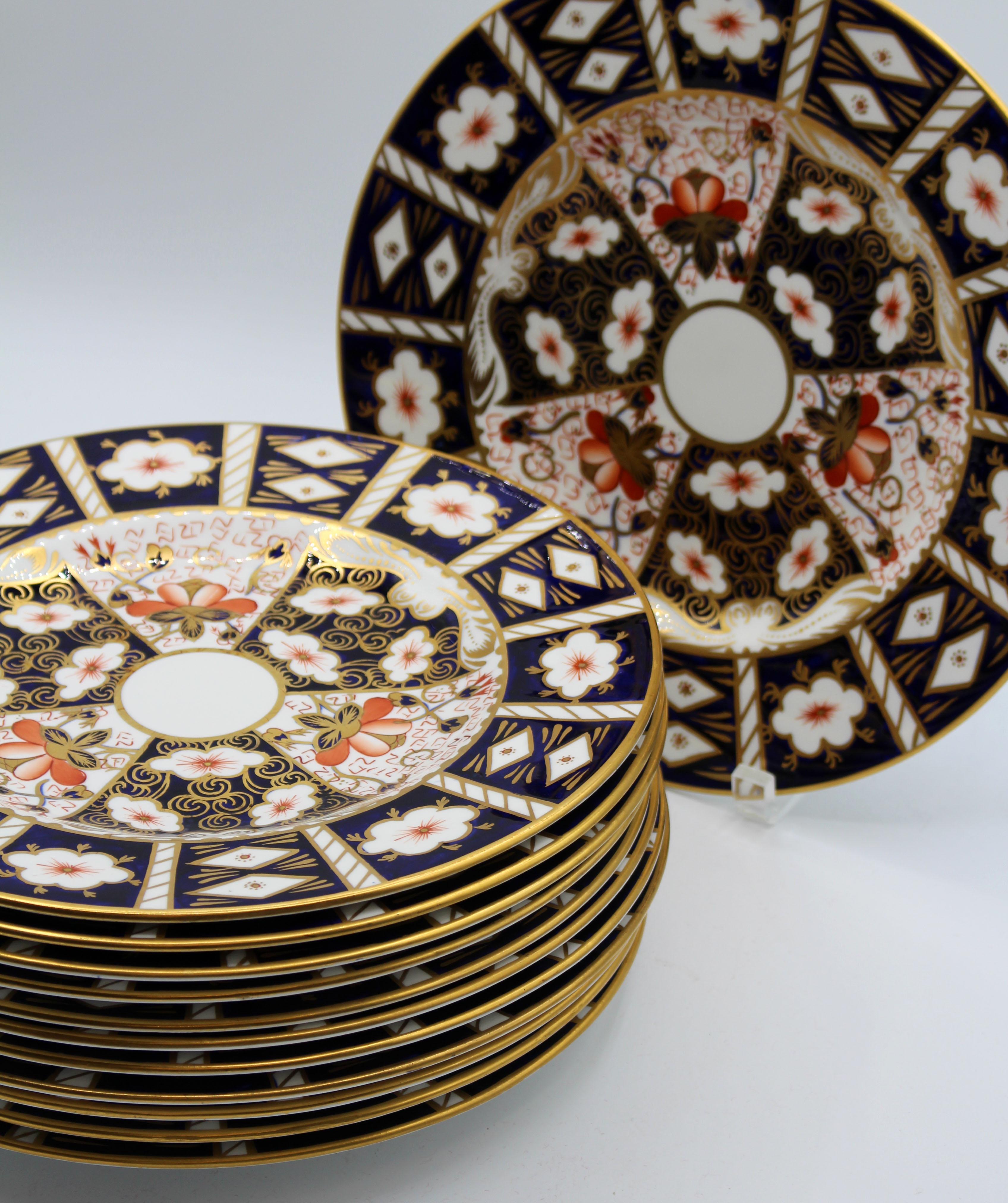 Imari Pattern Royal Crown Derby Dinner Plates, Set of 12 2