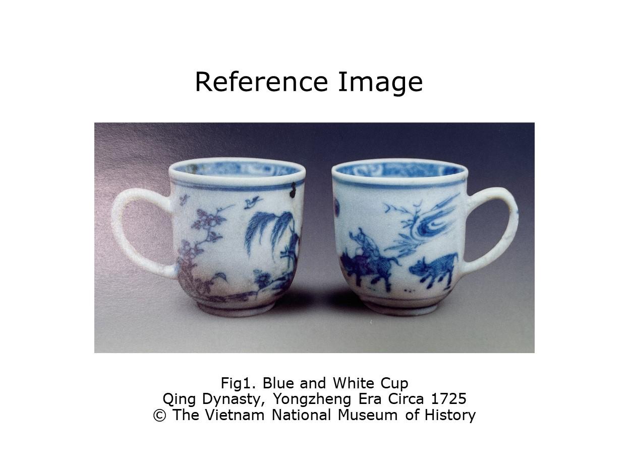 'Imari Pavilion' Pattern Blue and White Cup c. 1725, Qing Dynasty, Yongzheng Era For Sale 1