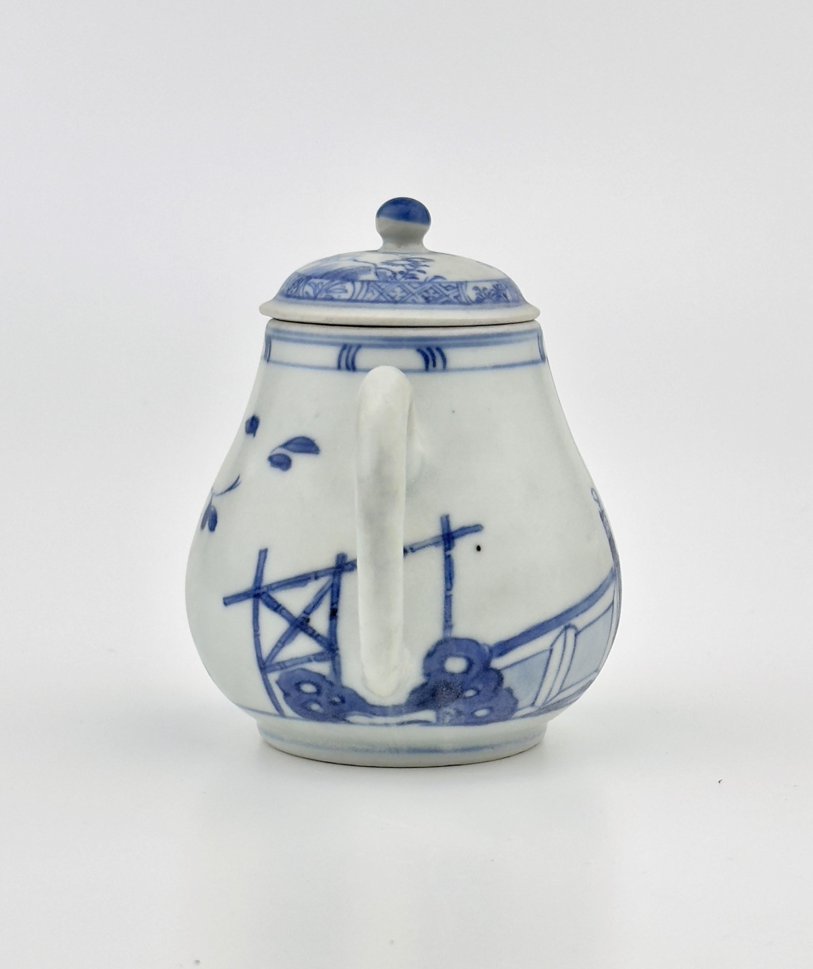 Chinese 'Imari Pavilion' Pattern Blue And White Teapot C 1725, Qing Dynasty, Yongzheng For Sale