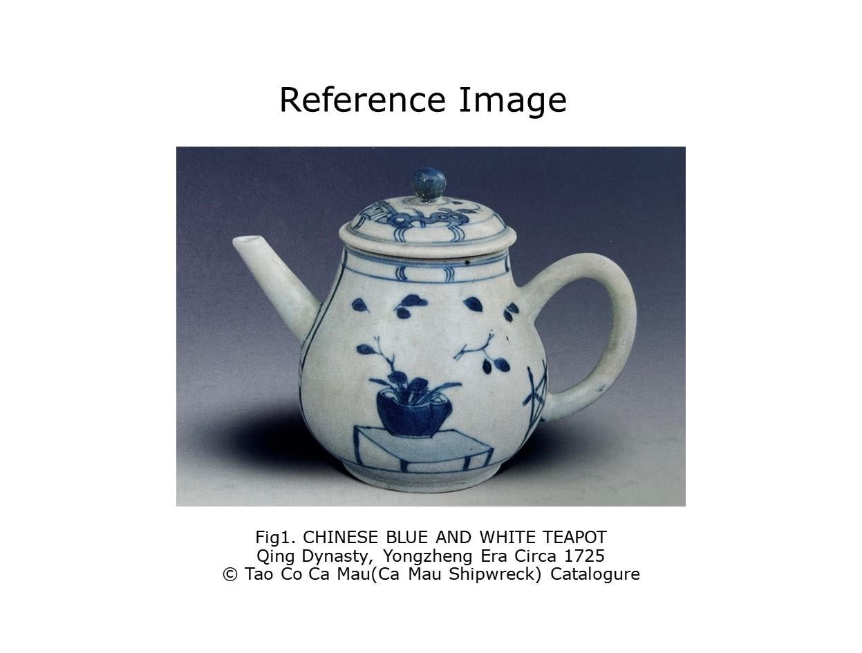 'Imari Pavilion' Pattern Blue And White Teapot C 1725, Qing Dynasty, Yongzheng For Sale 1