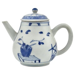 Vintage 'Imari Pavilion' Pattern Blue And White Teapot C 1725, Qing Dynasty, Yongzheng
