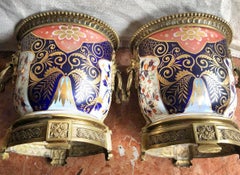 19th Century Royal Crown Derby Style Imari Planters With Bronze Gilt Lions