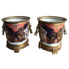 19th Century Royal Crown Derby Style Imari Planters With Bronze Gilt Lions