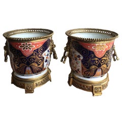 19th Century Royal Crown Derby Style Imari Planters With Bronze Gilt Lions 