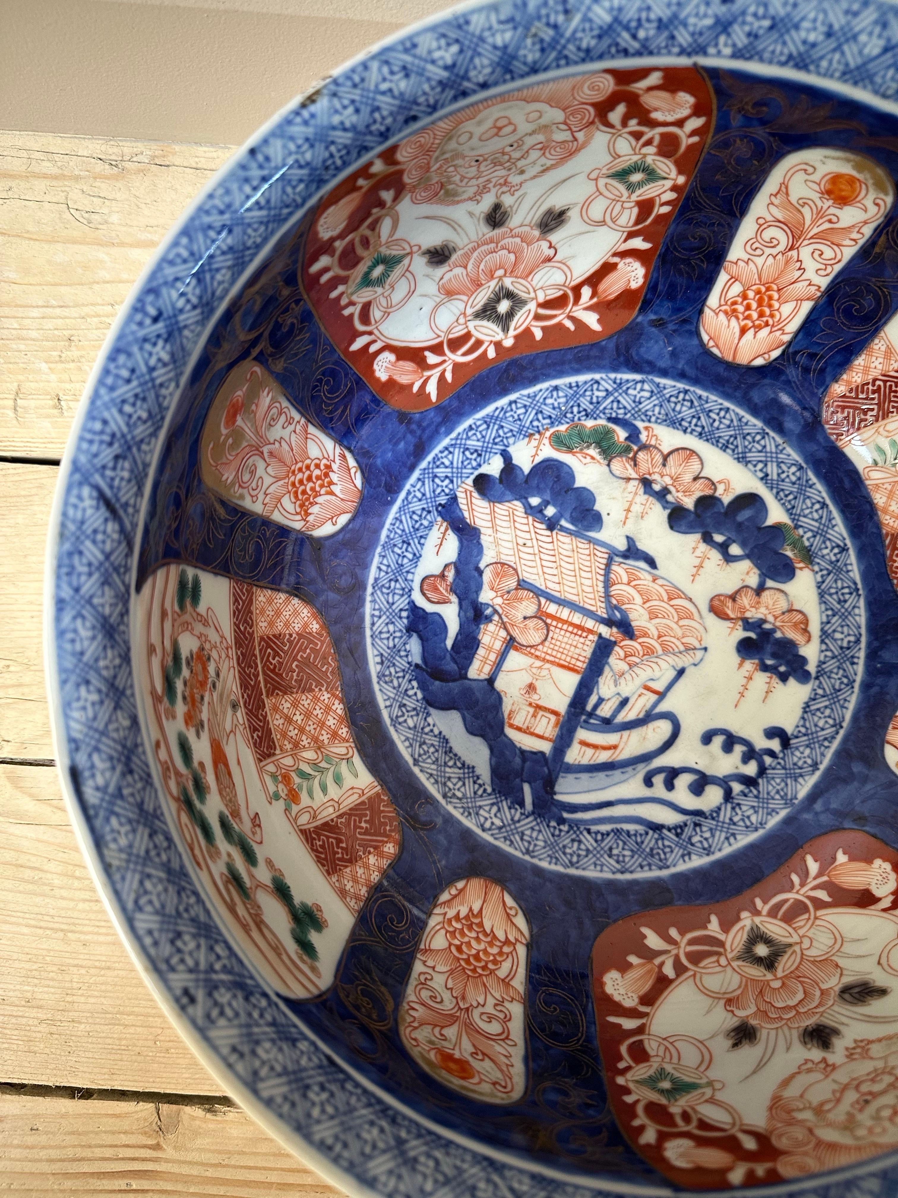 Imari Porcelain Blue & Red Large Bowl, Early 19th century For Sale 4