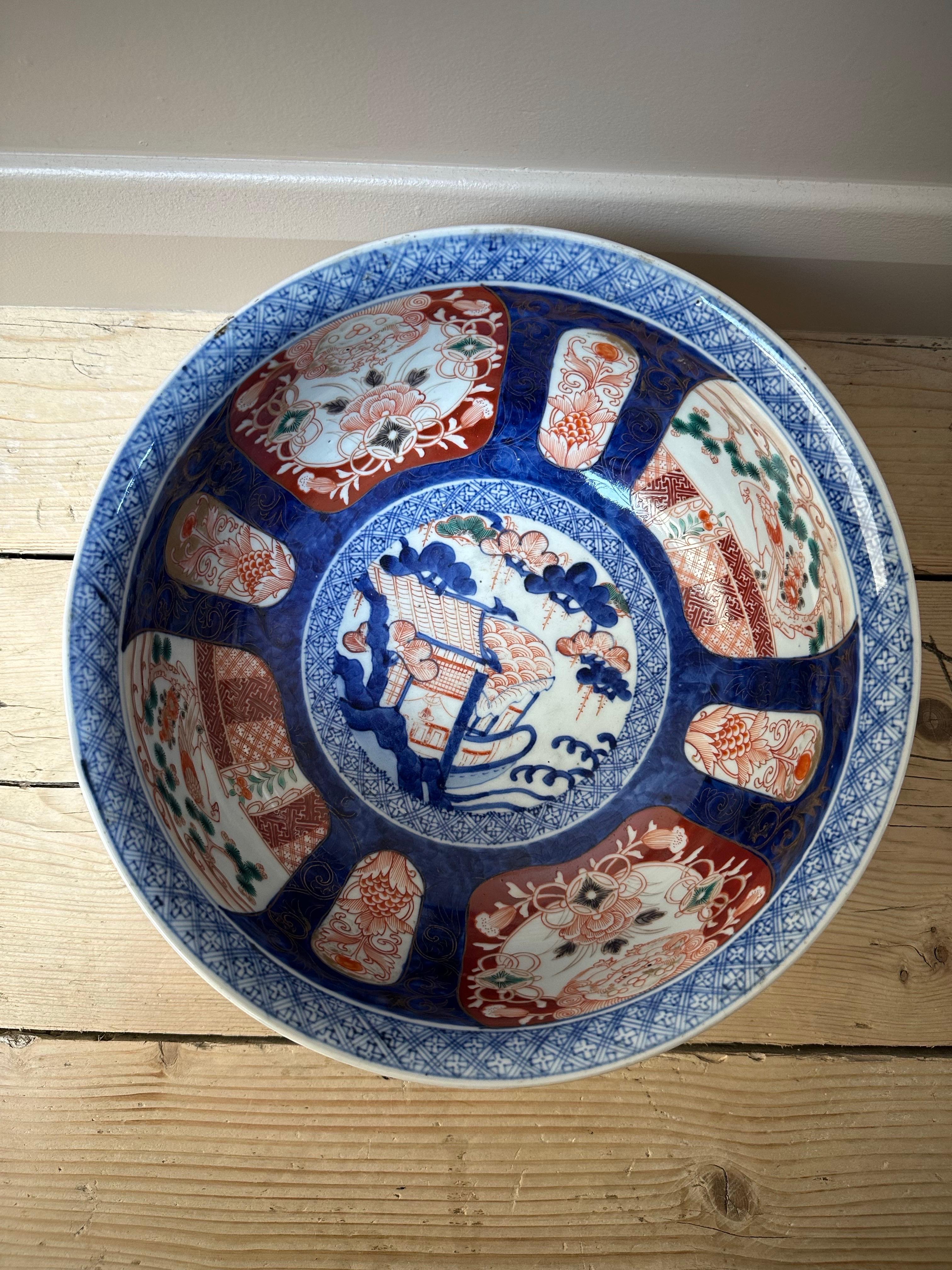 Imari Porcelain Blue & Red Large Bowl, Early 19th century For Sale 5