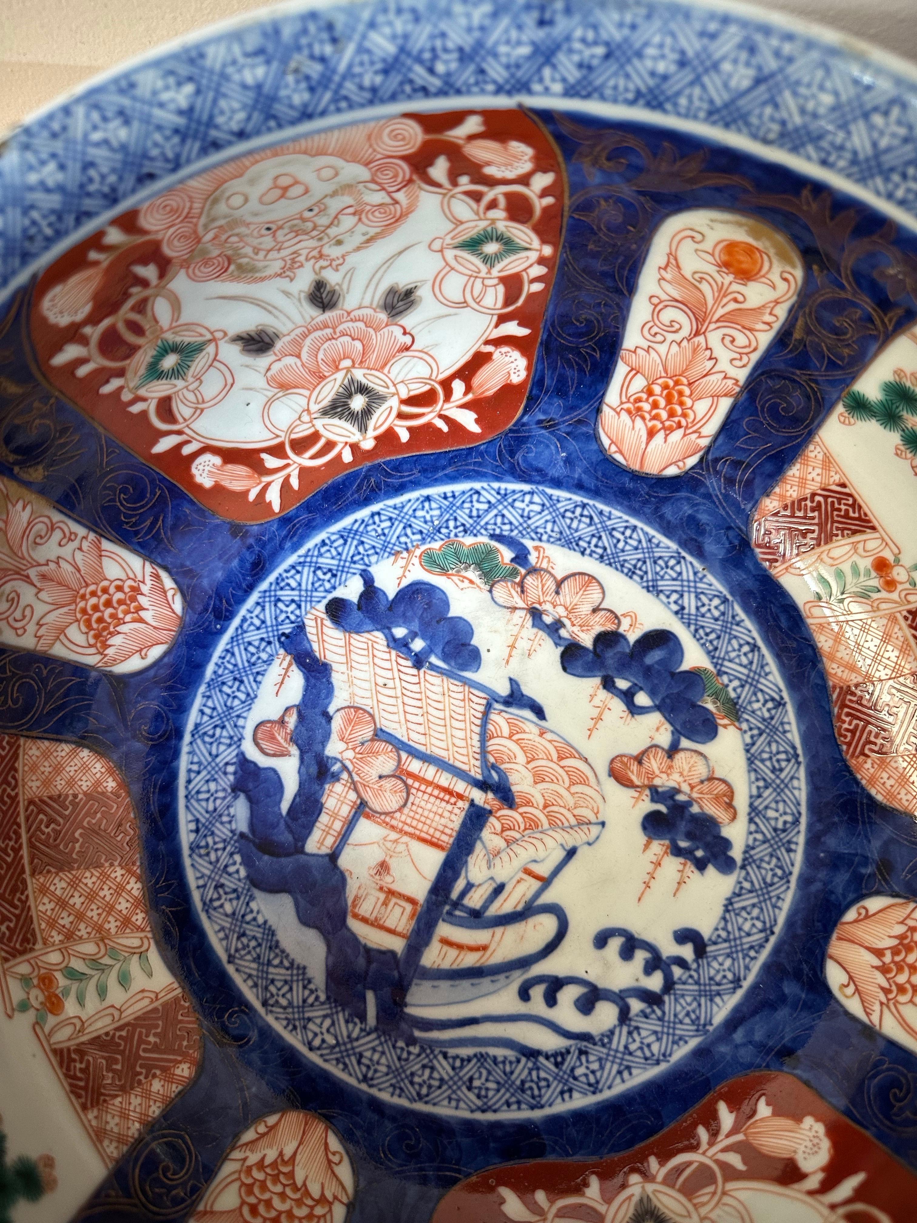 Imari Porcelain Blue & Red Large Bowl, Early 19th century For Sale 6