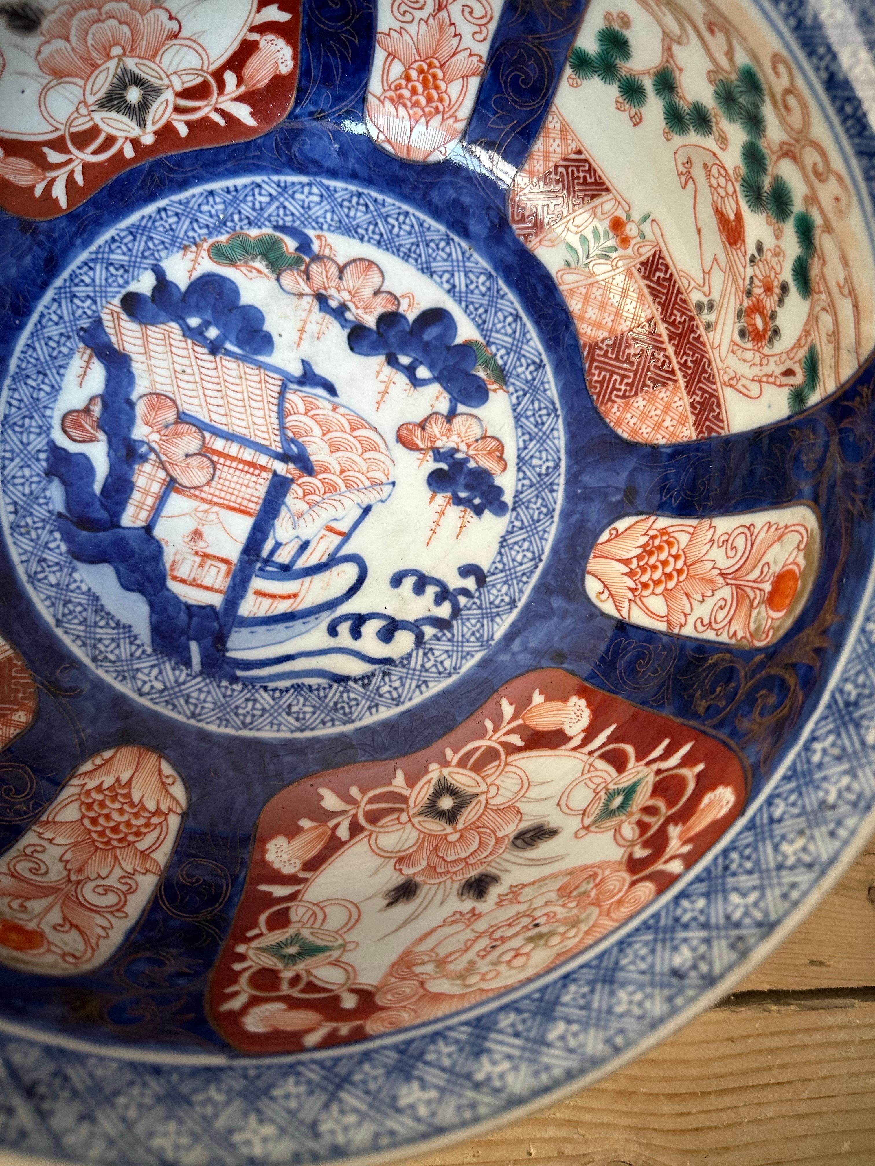 Imari Porcelain Blue & Red Large Bowl, Early 19th century For Sale 8