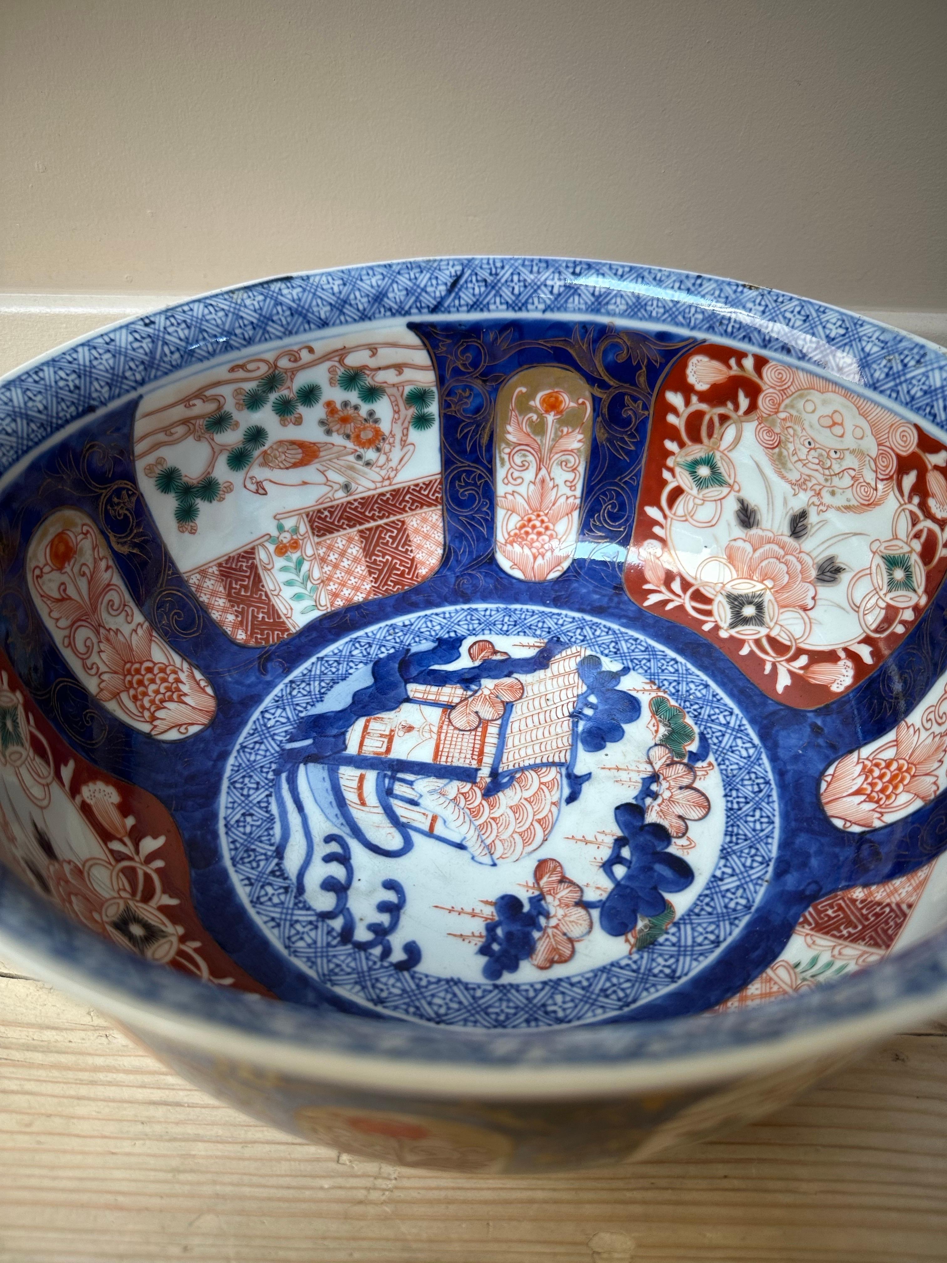 Imari Porcelain Blue & Red Large Bowl, Early 19th century For Sale 11