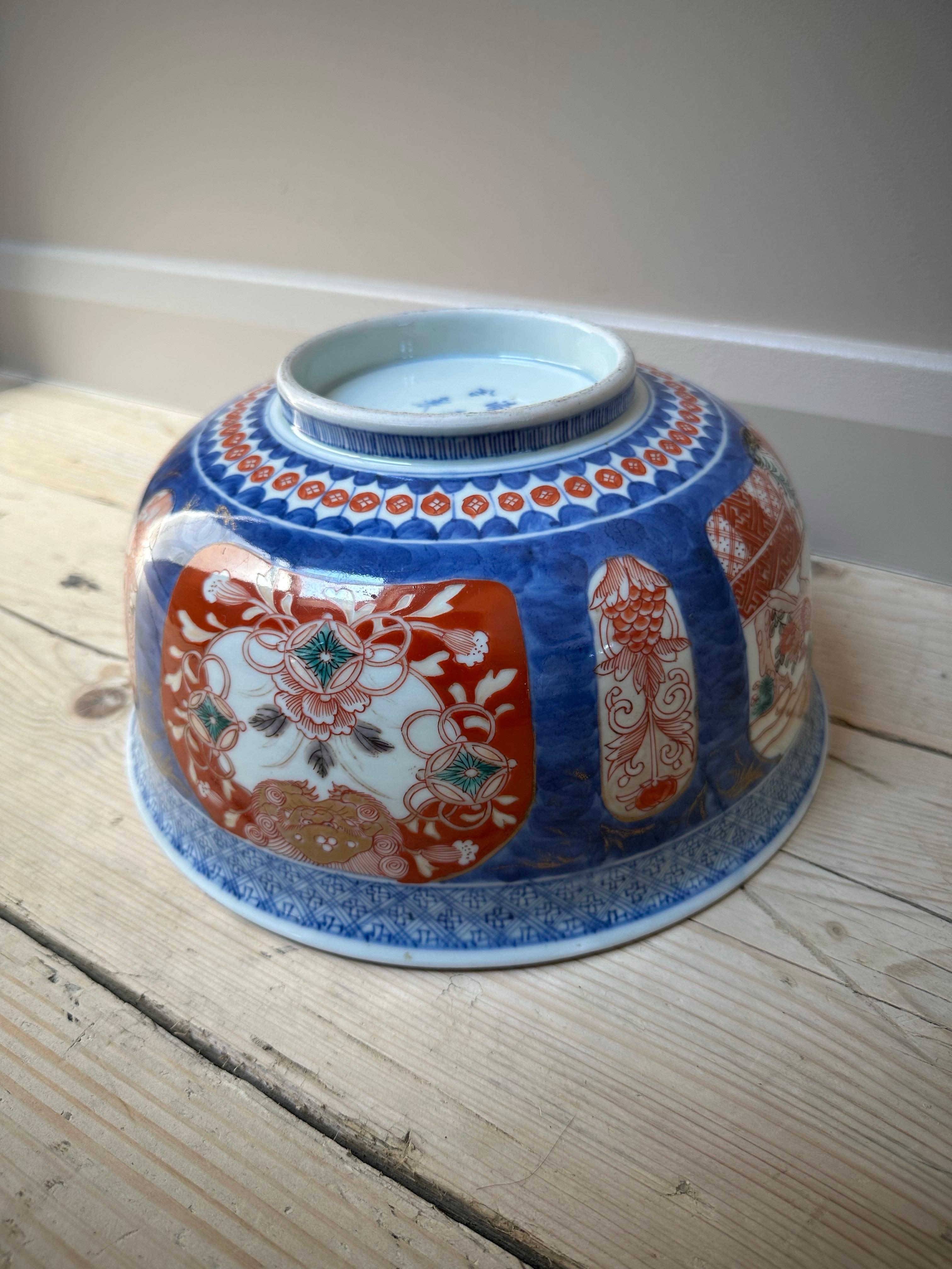 Imari Porcelain Blue & Red Large Bowl, Early 19th century For Sale 12