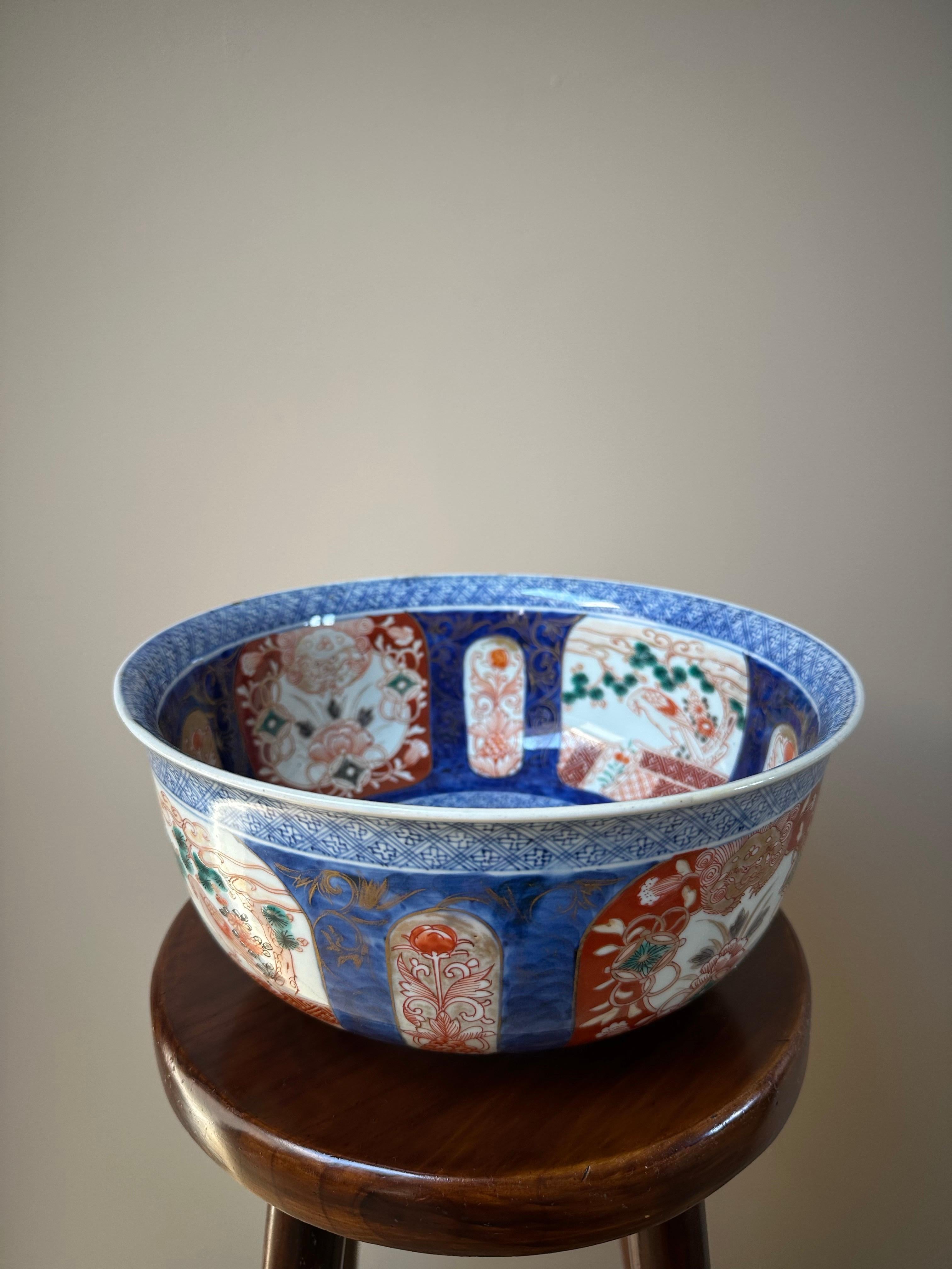 Edo Imari Porcelain Blue & Red Large Bowl, Early 19th century For Sale