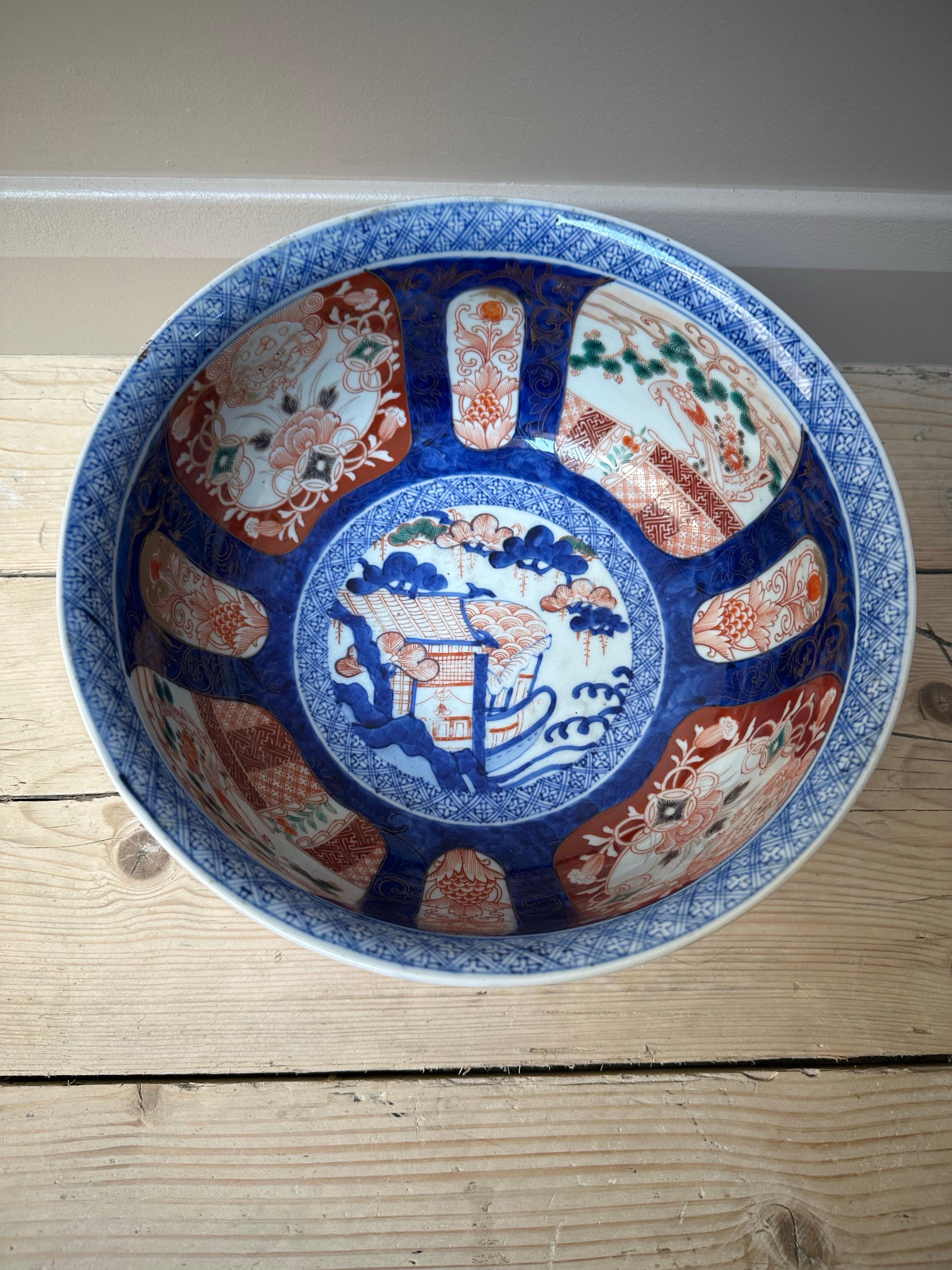 Japanese Imari Porcelain Blue & Red Large Bowl, Early 19th century For Sale