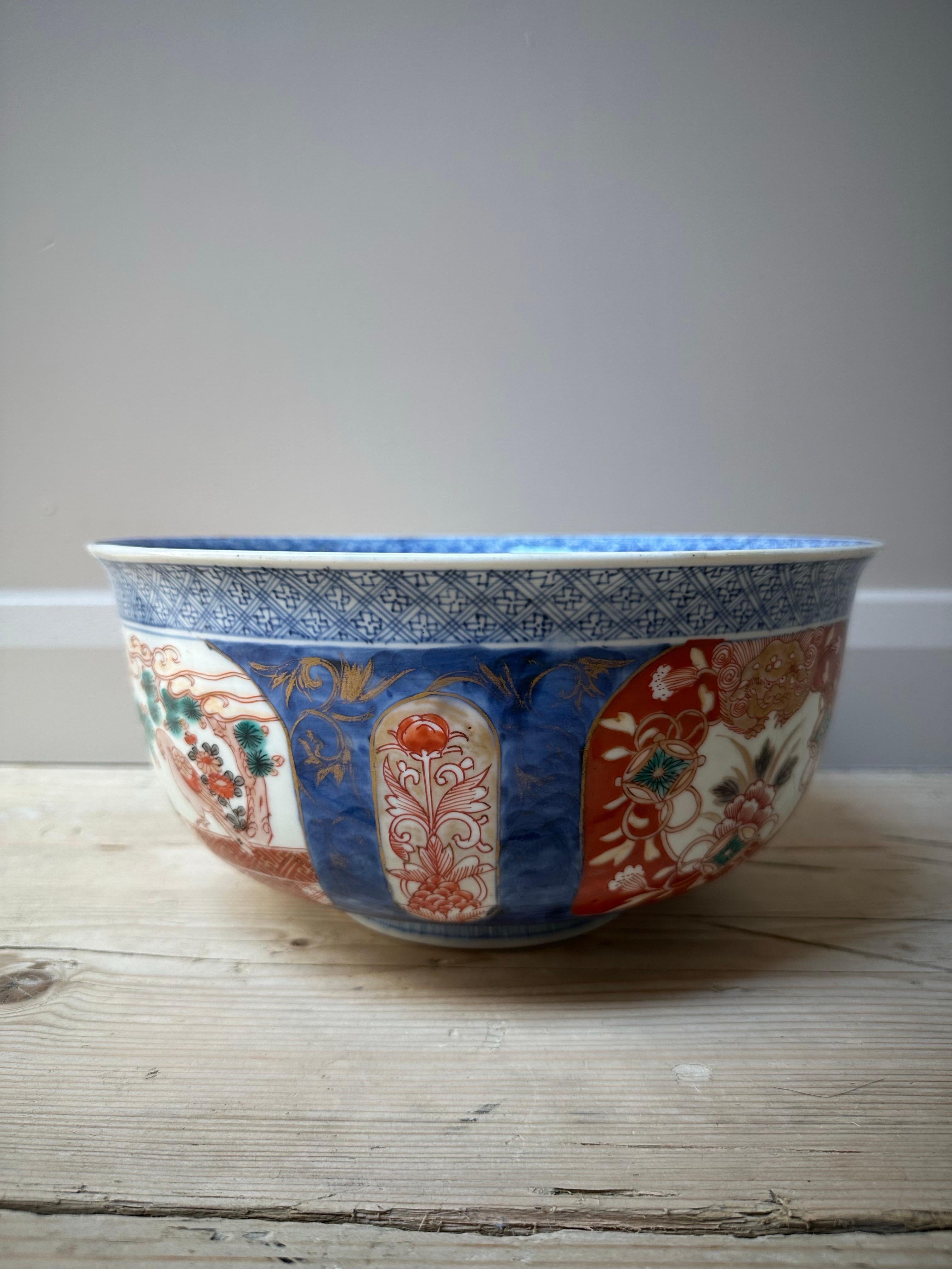 Glazed Imari Porcelain Blue & Red Large Bowl, Early 19th century For Sale