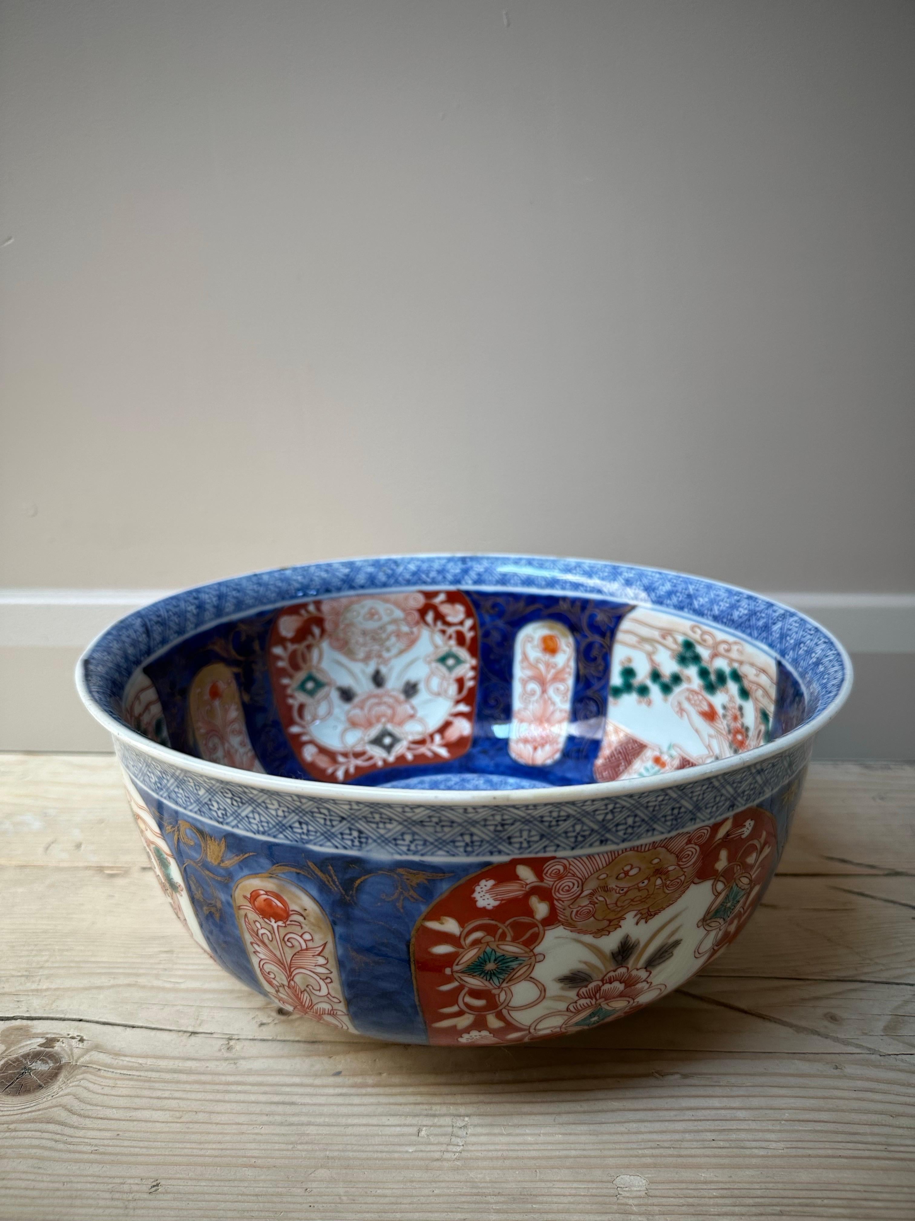 19th Century Imari Porcelain Blue & Red Large Bowl, Early 19th century For Sale