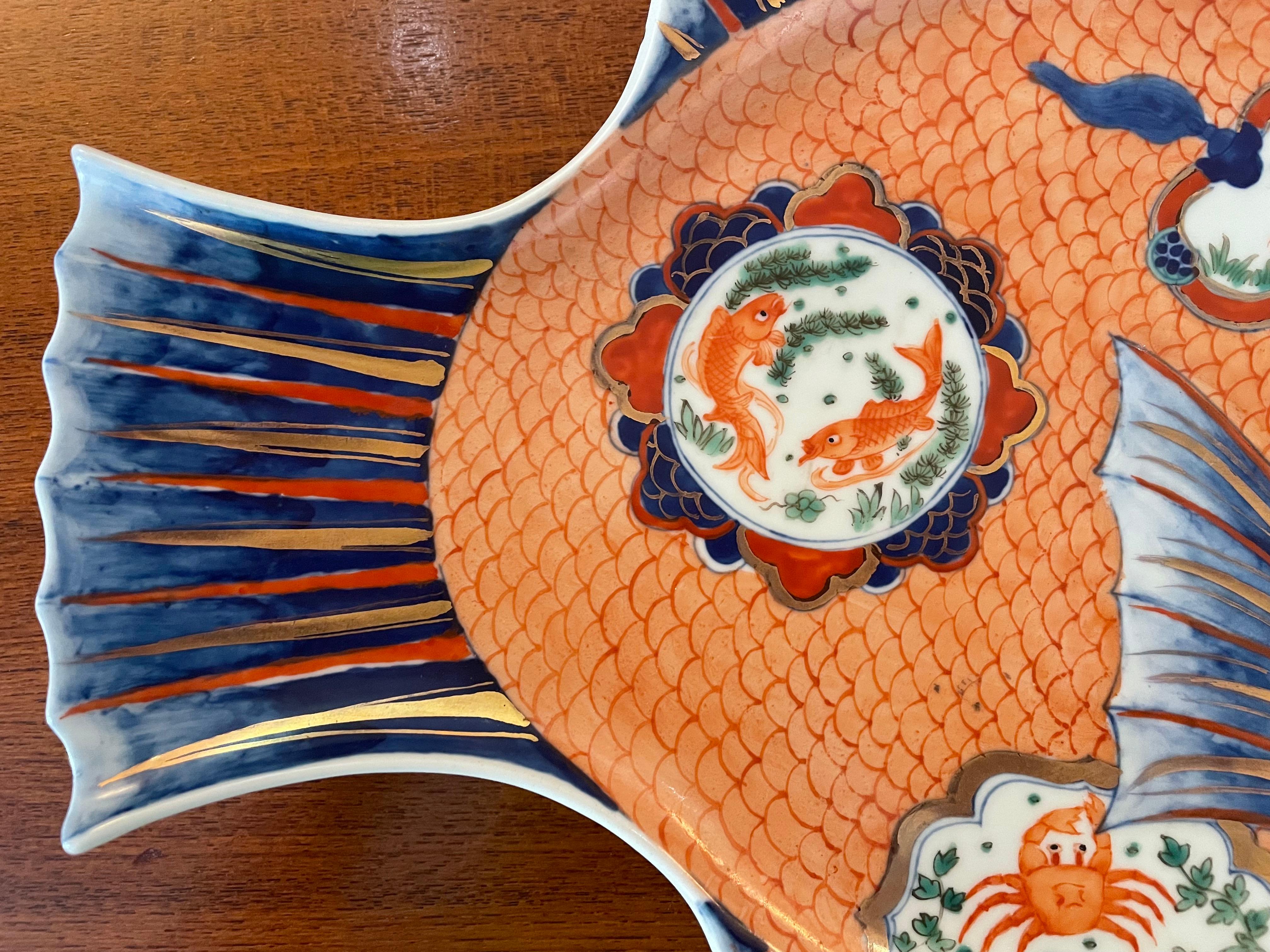 Fired Imari Porcelain Fish Plate