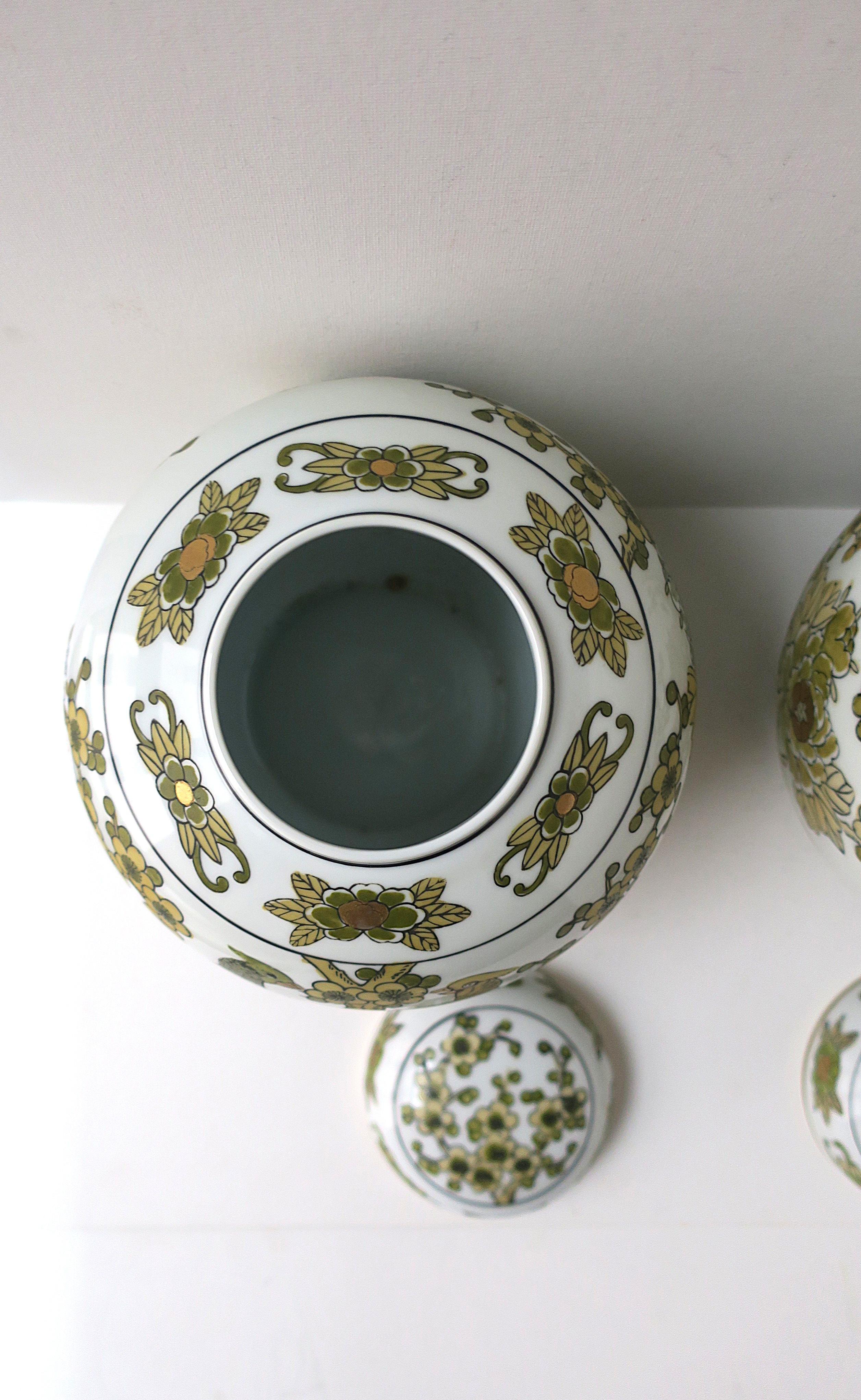 Imari Porcelain Ginger Jar Vases Bird Design, Pair 6