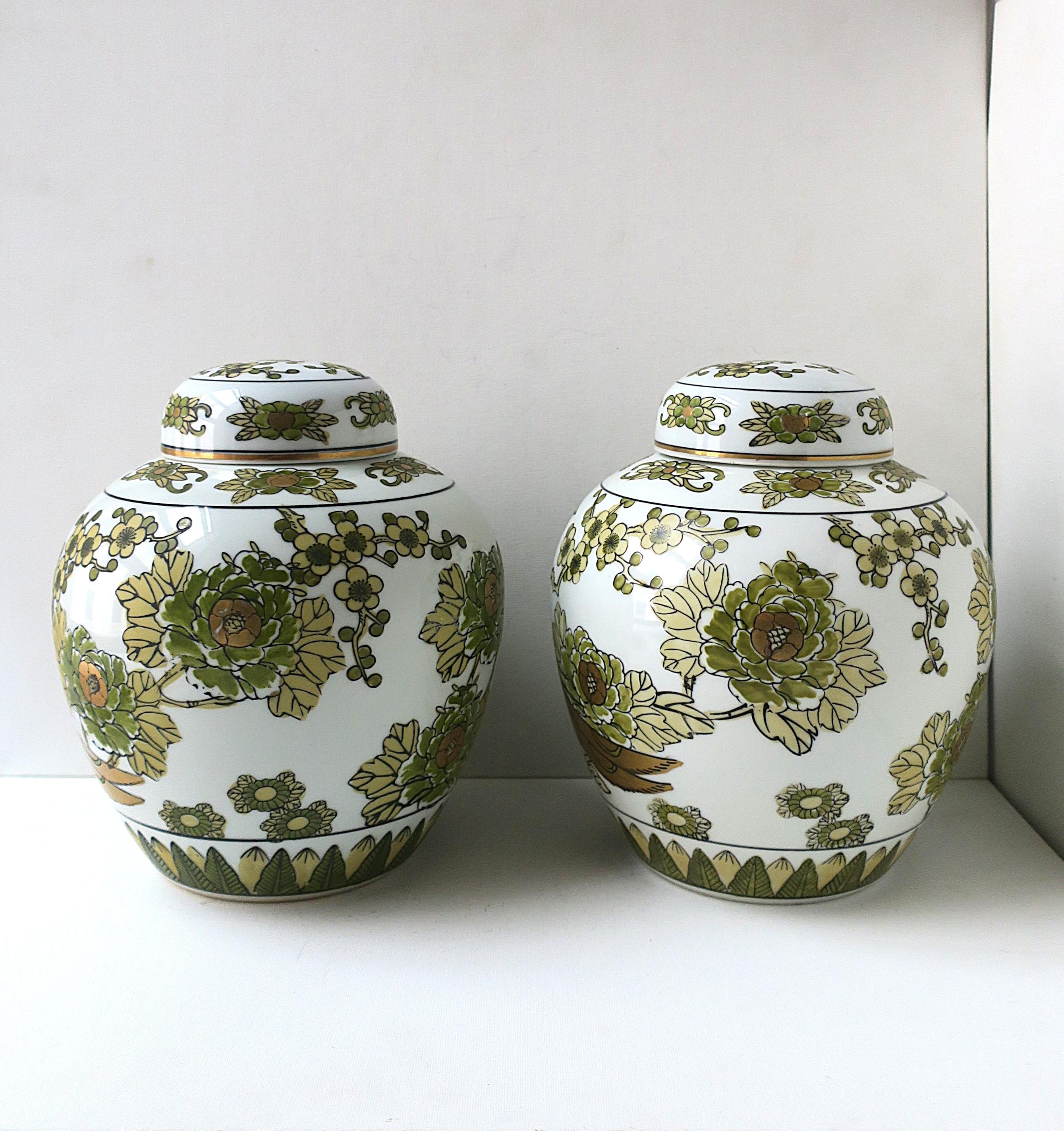 Imari Porcelain Ginger Jar Vases Bird Design, Pair 1