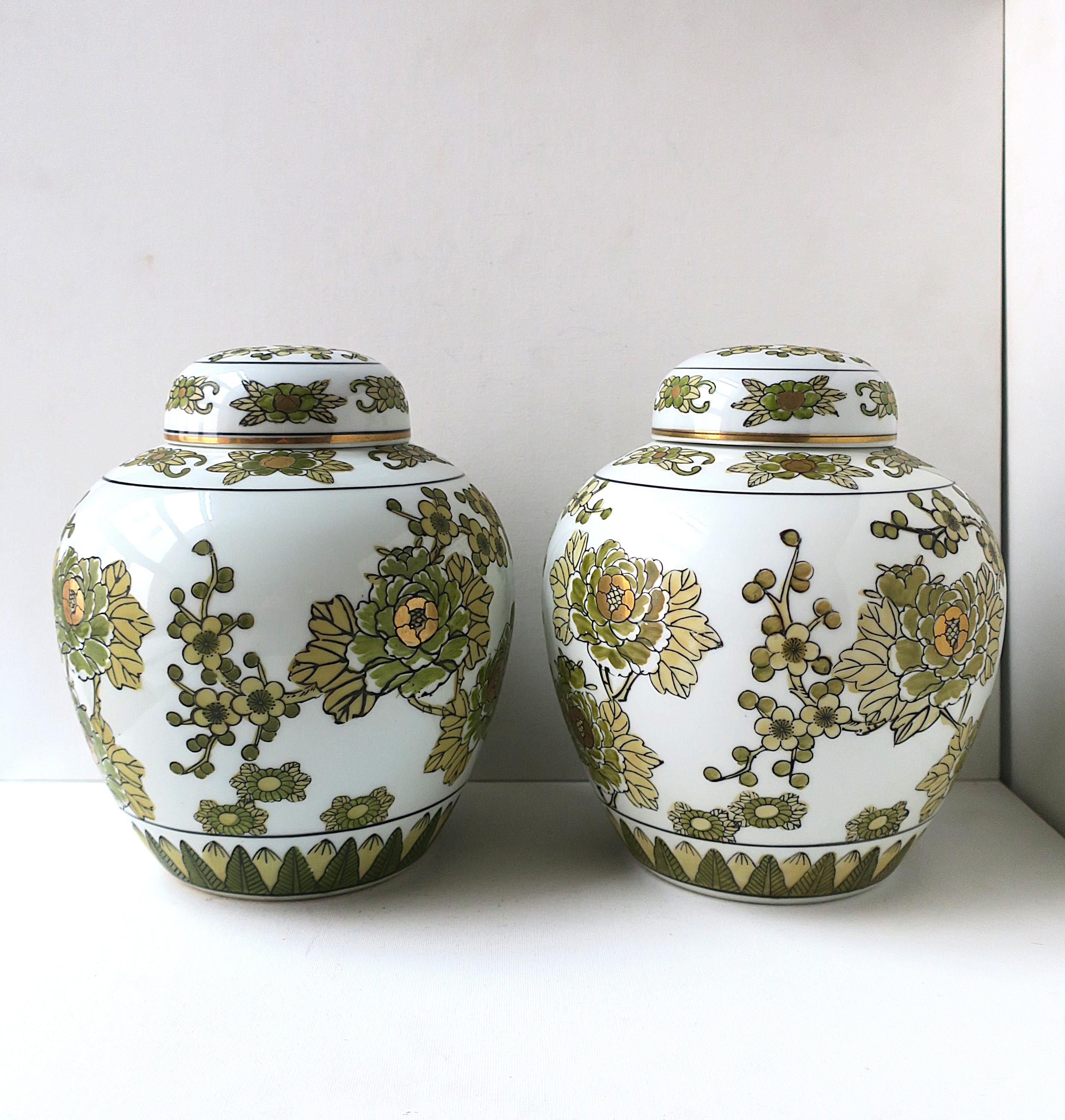 Imari Porcelain Ginger Jar Vases Bird Design, Pair 2