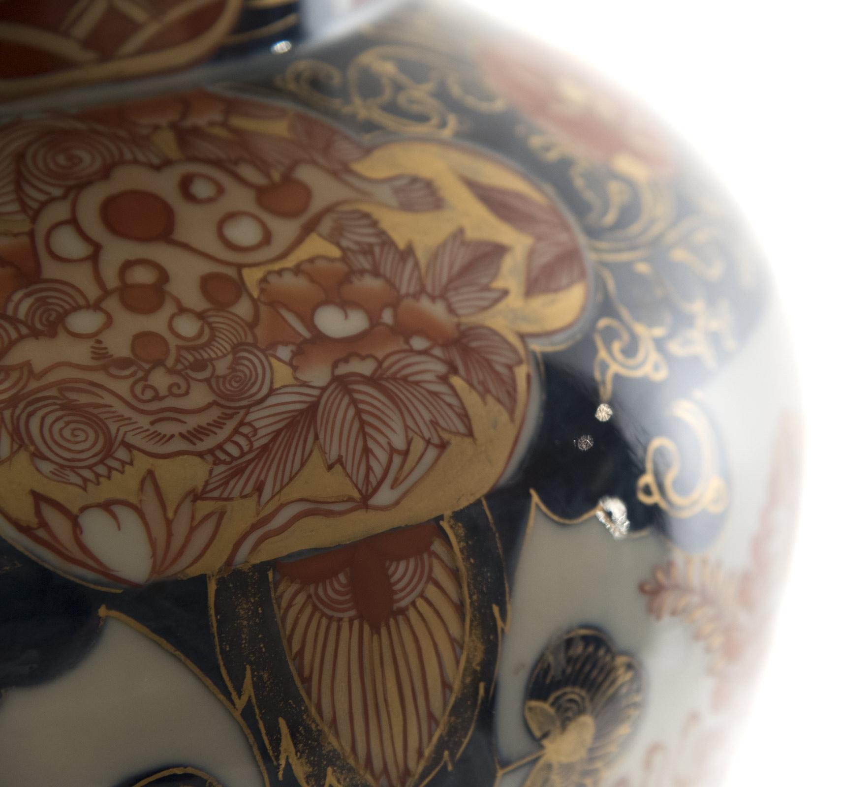 Japonisme Imari Porcelain Jar and Brass Table Lamp For Sale