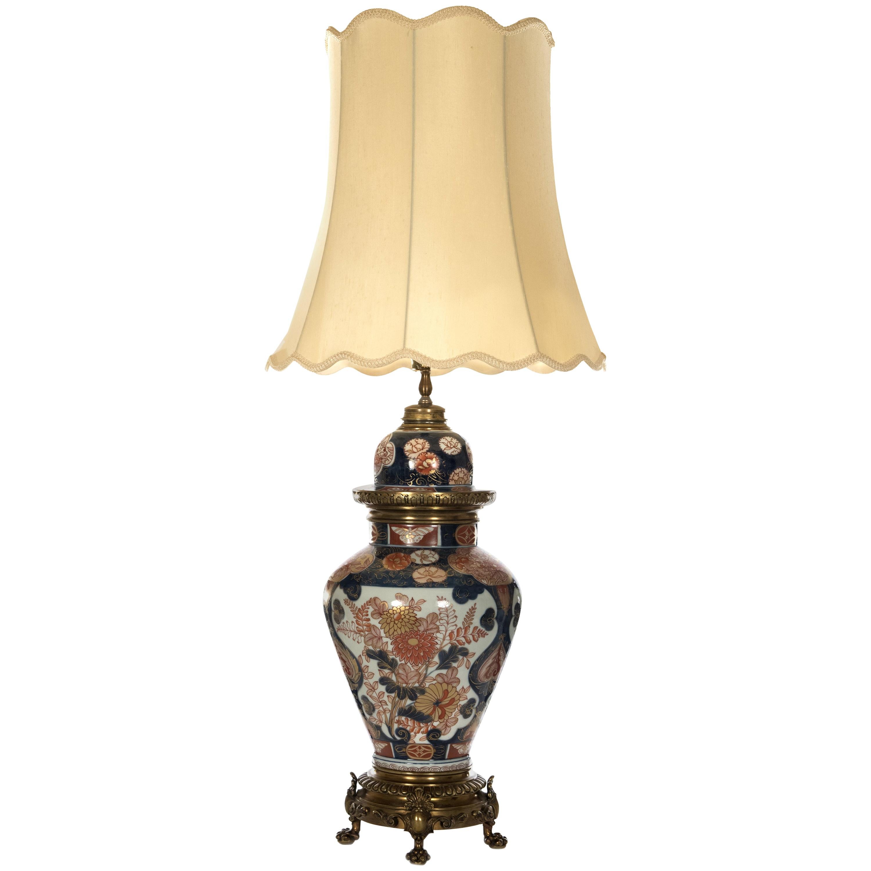 Imari Porcelain Jar and Brass Table Lamp For Sale