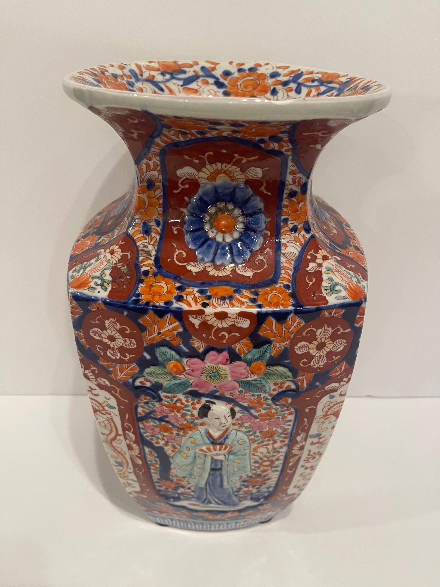 Imari Porcelain Vase with Raised Figures, 19th Century In Good Condition For Sale In Savannah, GA
