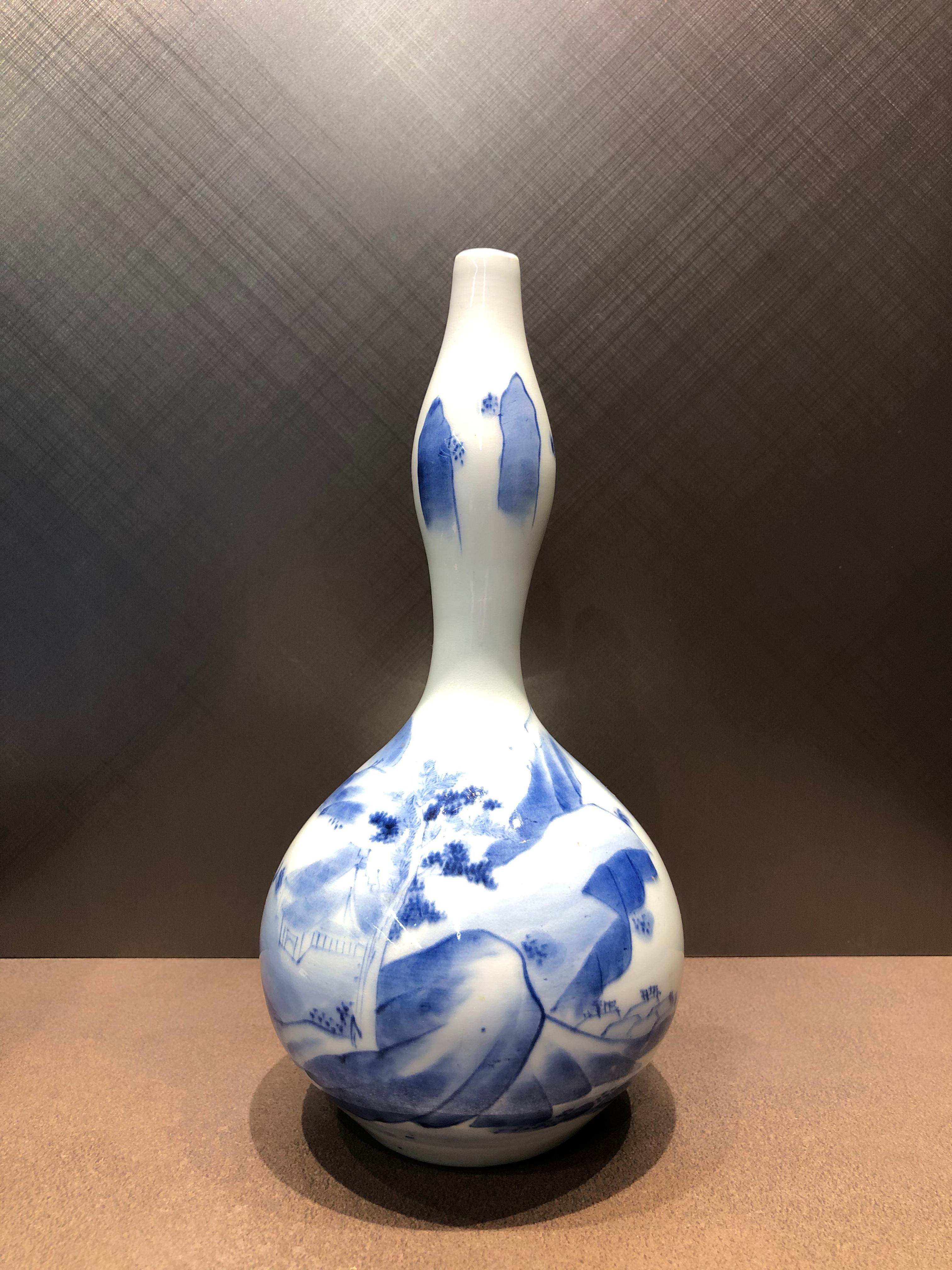 Japanese Imari Porcelain With Hand-Painted Landscape design, Edo Period For Sale